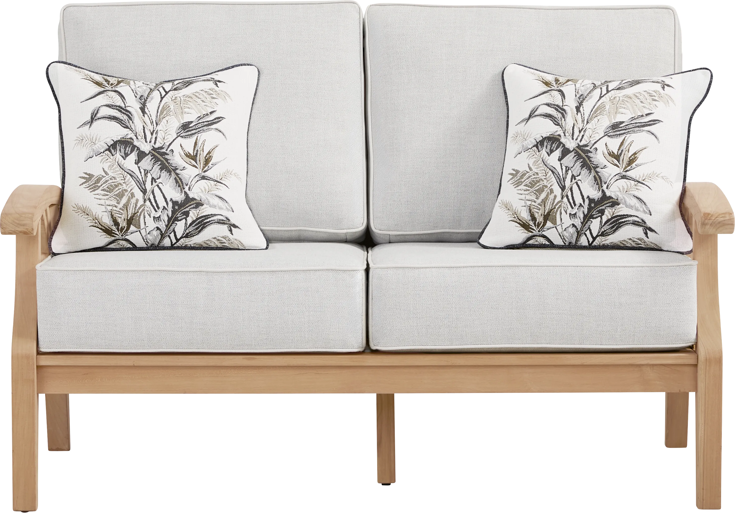 Pleasant Bay Woven Teak Outdoor Loveseat with Dove Cushions - Thumbnail - Image 1