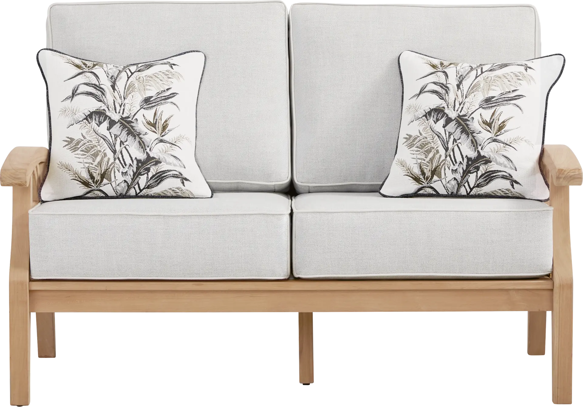 Pleasant Bay Woven Teak Outdoor Loveseat with Dove Cushions
