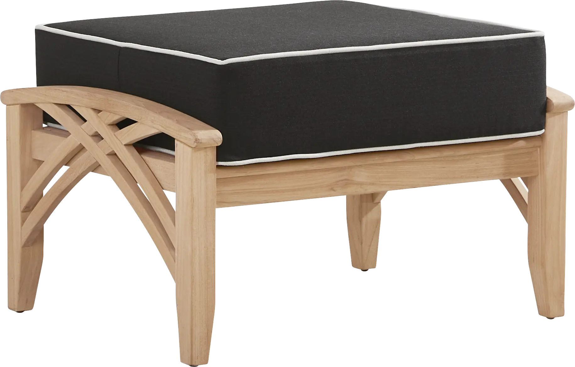 Pleasant Bay Woven Teak Outdoor Ottoman with Charcoal Cushion