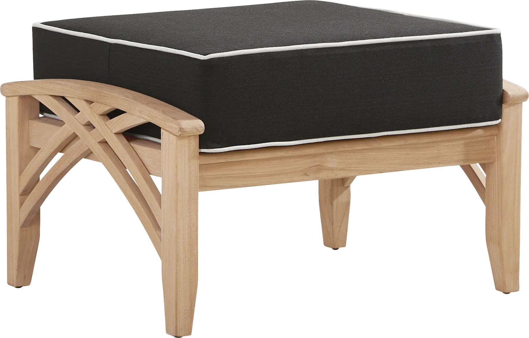 Pleasant Bay Woven Teak Outdoor Ottoman with Charcoal Cushion - Image 1