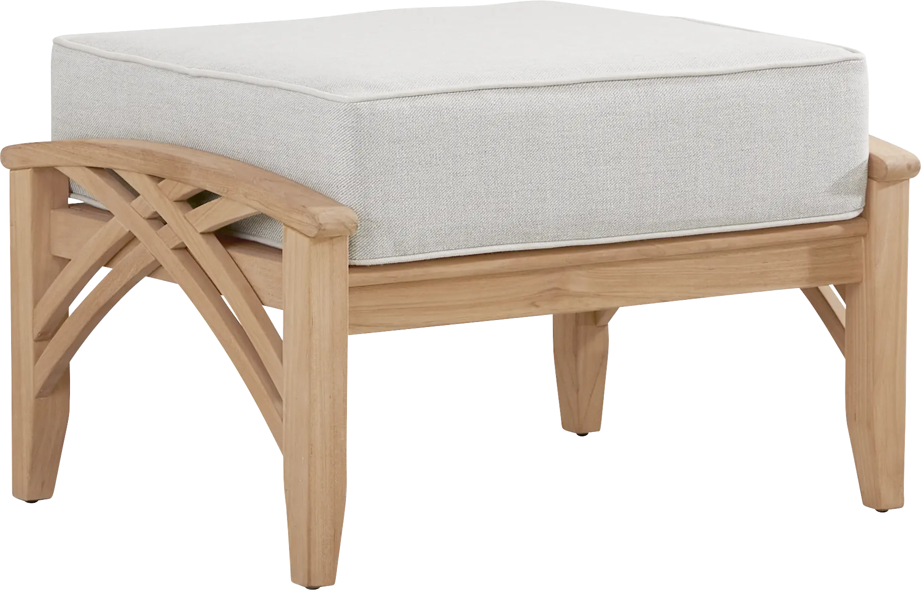 Pleasant Bay Woven Teak Outdoor Ottoman with Dove Cushion