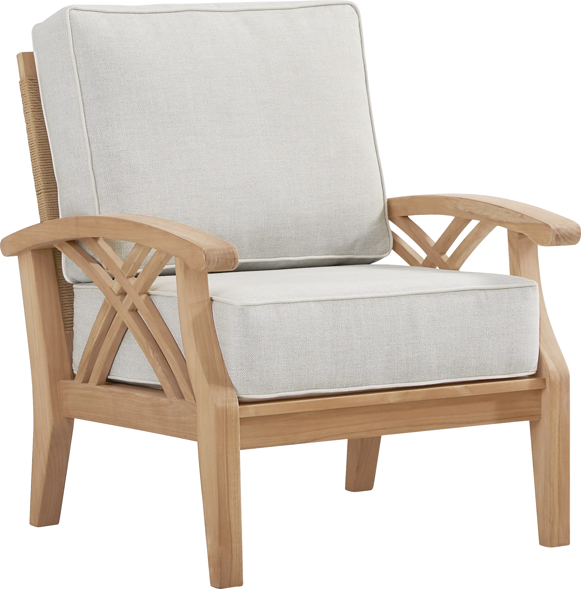 Pleasant Bay Woven Teak Outdoor Club Chair with Dove Cushions - Thumbnail - Image 1