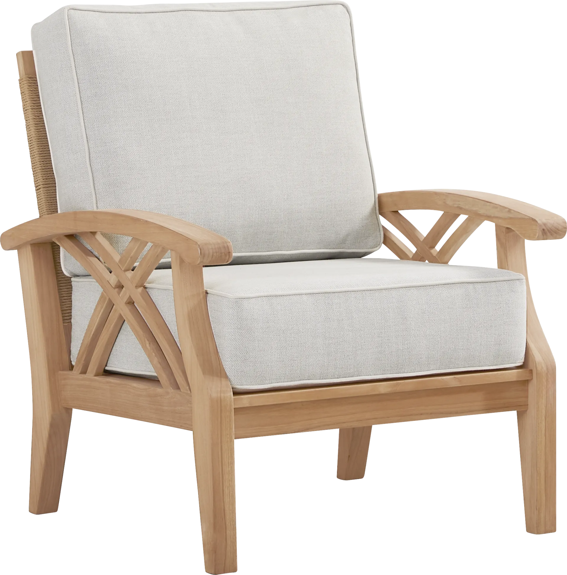 Pleasant Bay Woven Teak Outdoor Club Chair with Dove Cushions - Image 1