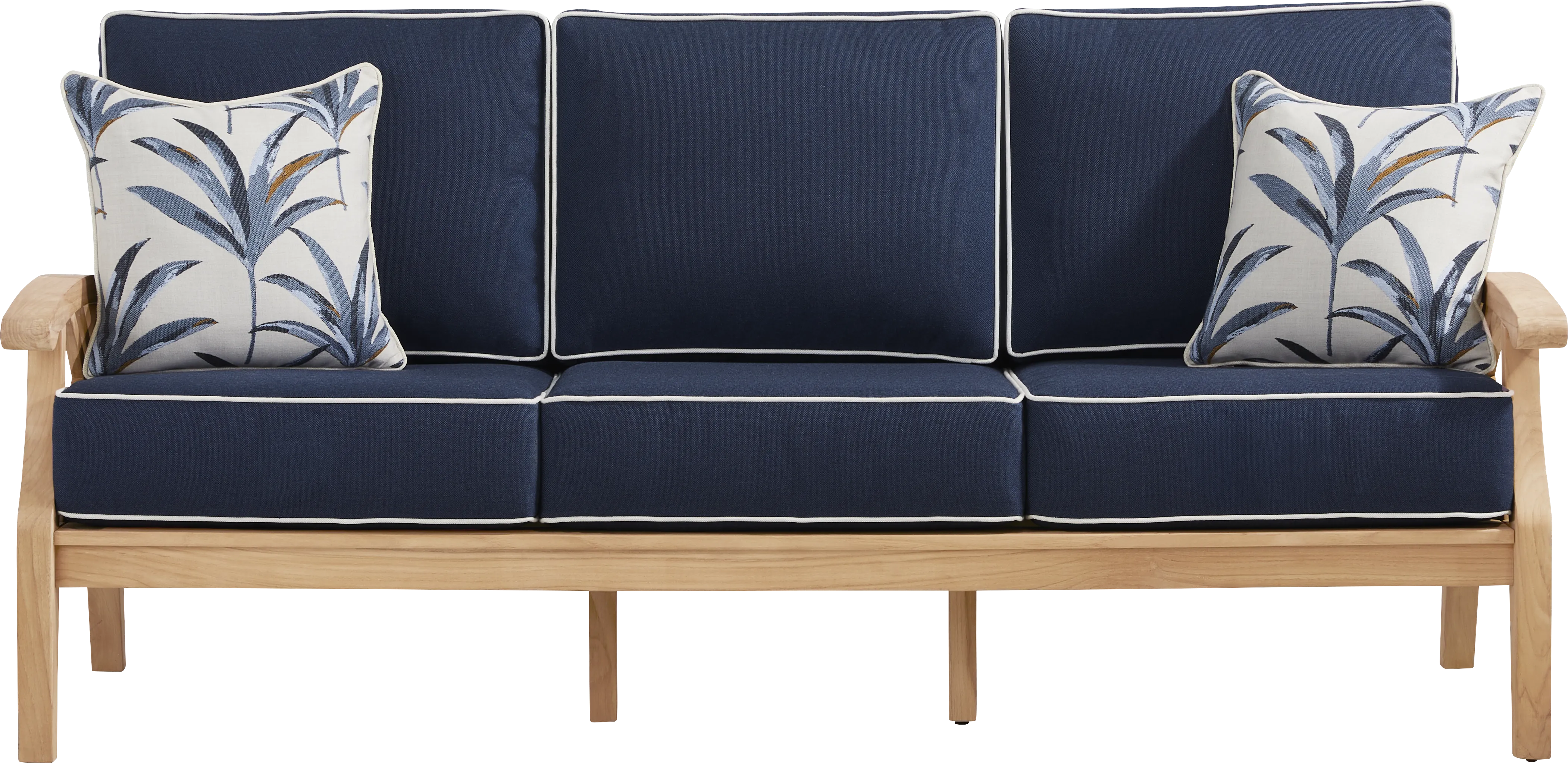 Pleasant Bay Woven Teak Outdoor Sofa with Indigo Cushions - Thumbnail - Image 1