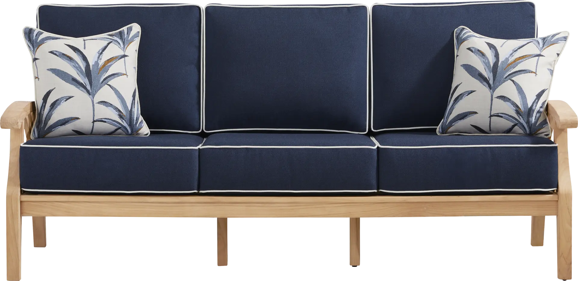 Pleasant Bay Woven Teak Outdoor Sofa with Indigo Cushions