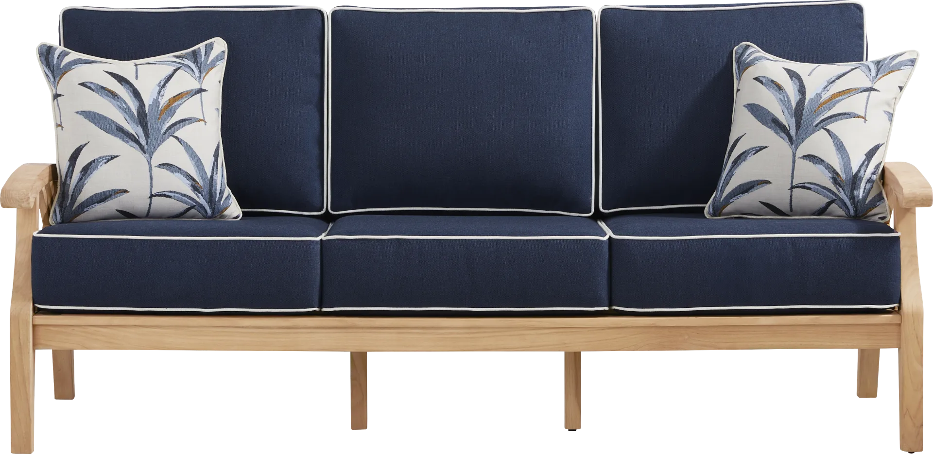 Pleasant Bay Woven Teak Outdoor Sofa with Indigo Cushions - Image 1