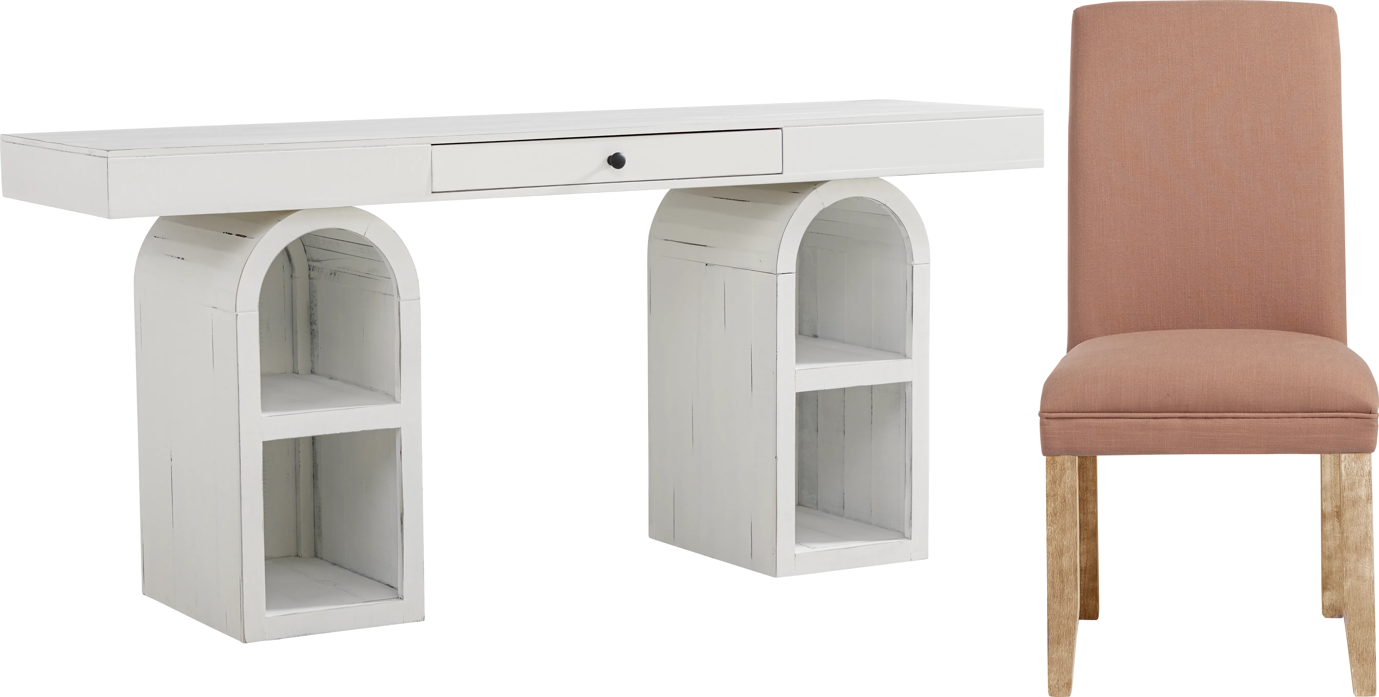Esmerelda White Arch Writing Desk and Orange Chair - Thumbnail - Image 1