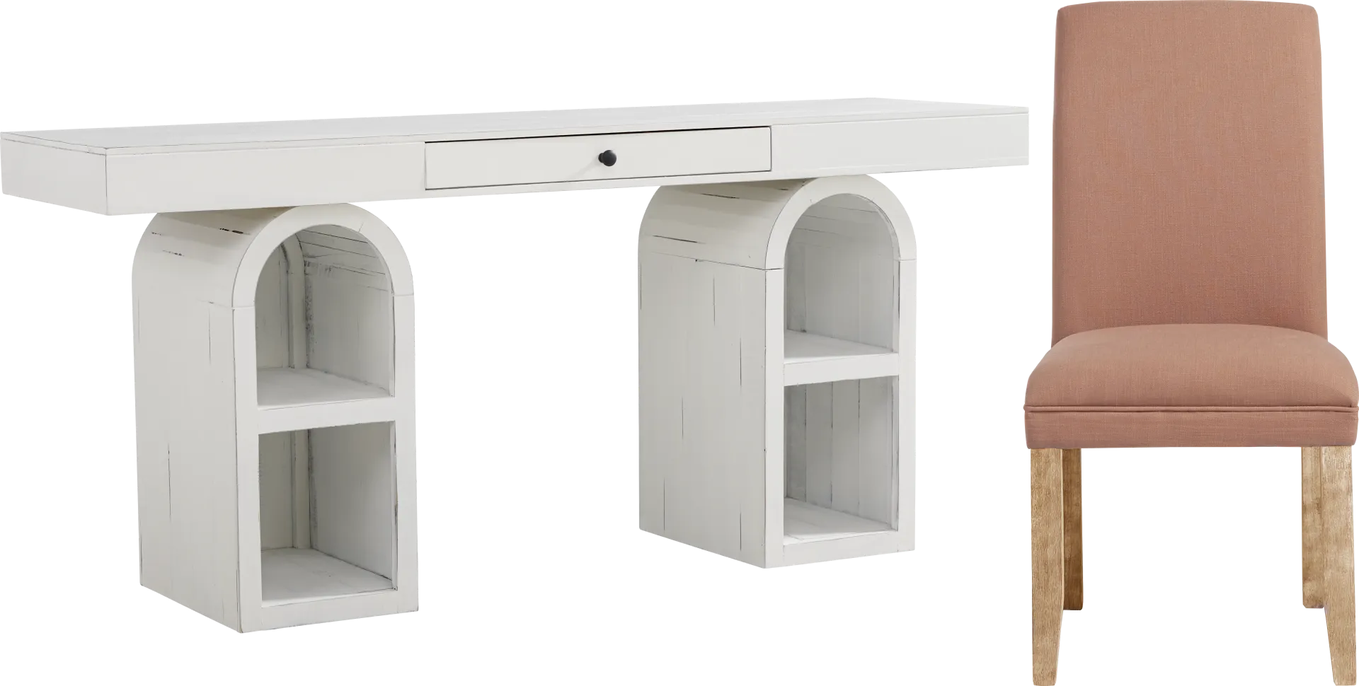 Esmerelda White Arch Writing Desk and Orange Chair - Image 1