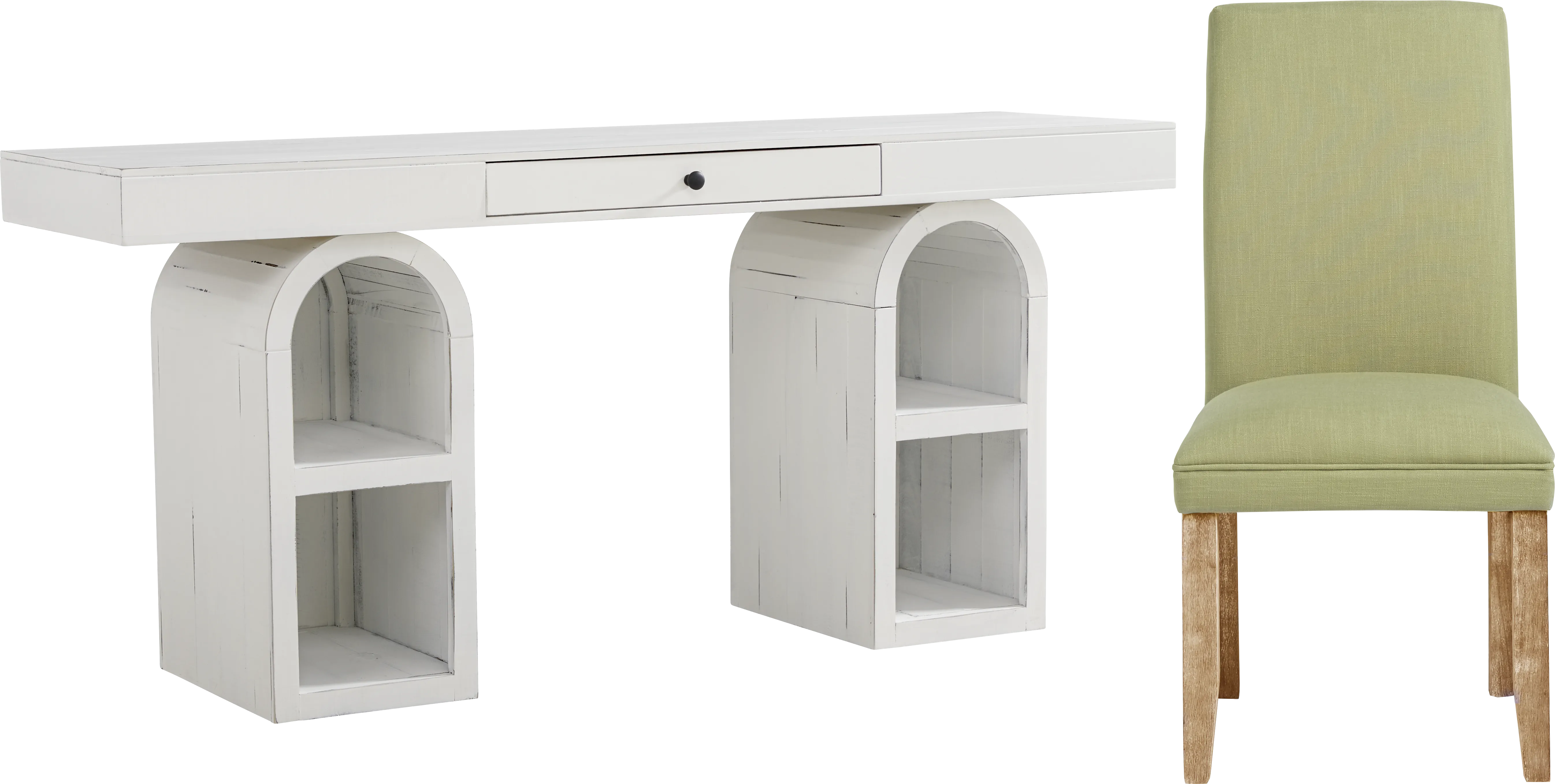 Esmerelda White Arch Writing Desk and Green Chair - Thumbnail - Image 1