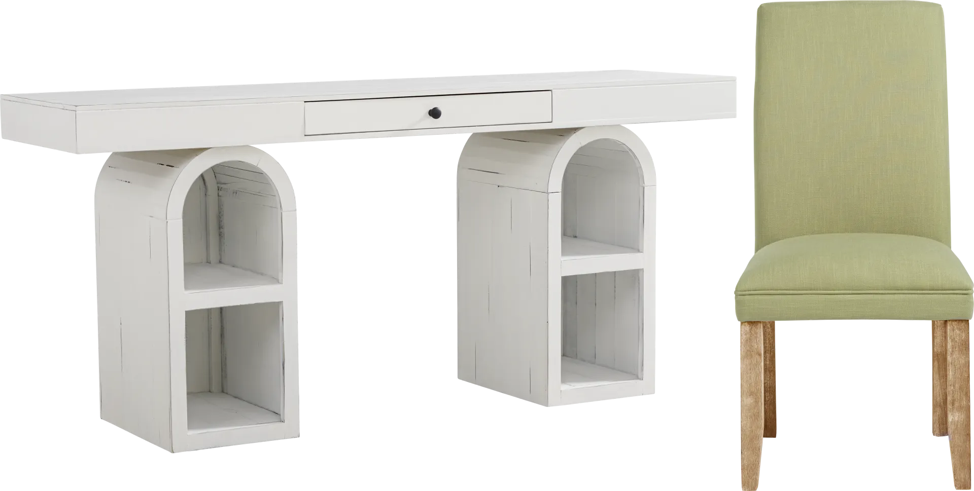 Esmerelda White Arch Writing Desk and Green Chair - Image 1