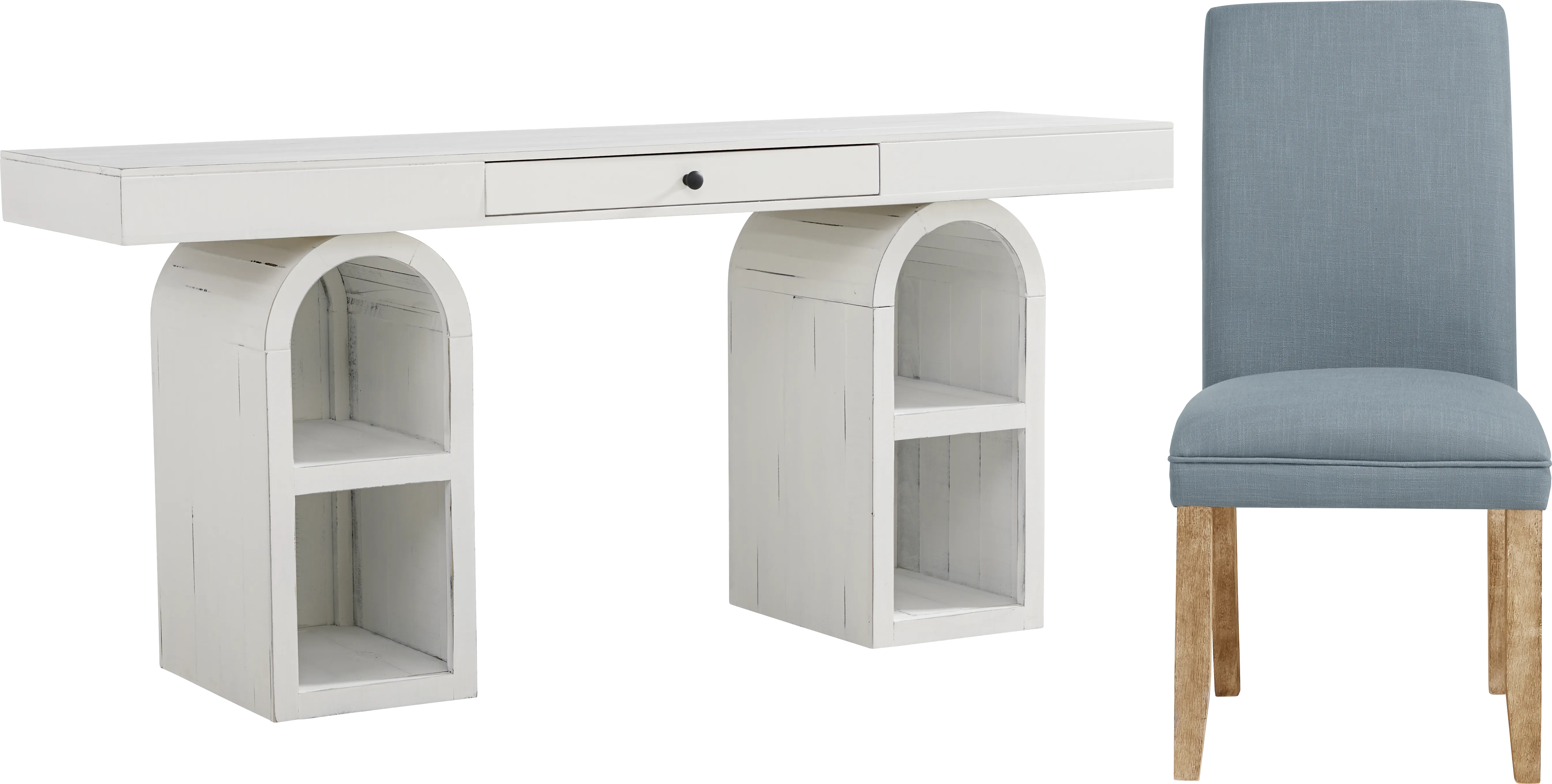 Esmerelda White Arch Writing Desk and Blue Chair - Thumbnail - Image 1
