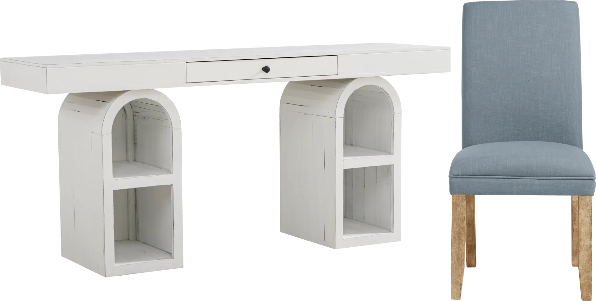 Esmerelda White Arch Writing Desk and Blue Chair - Image 1