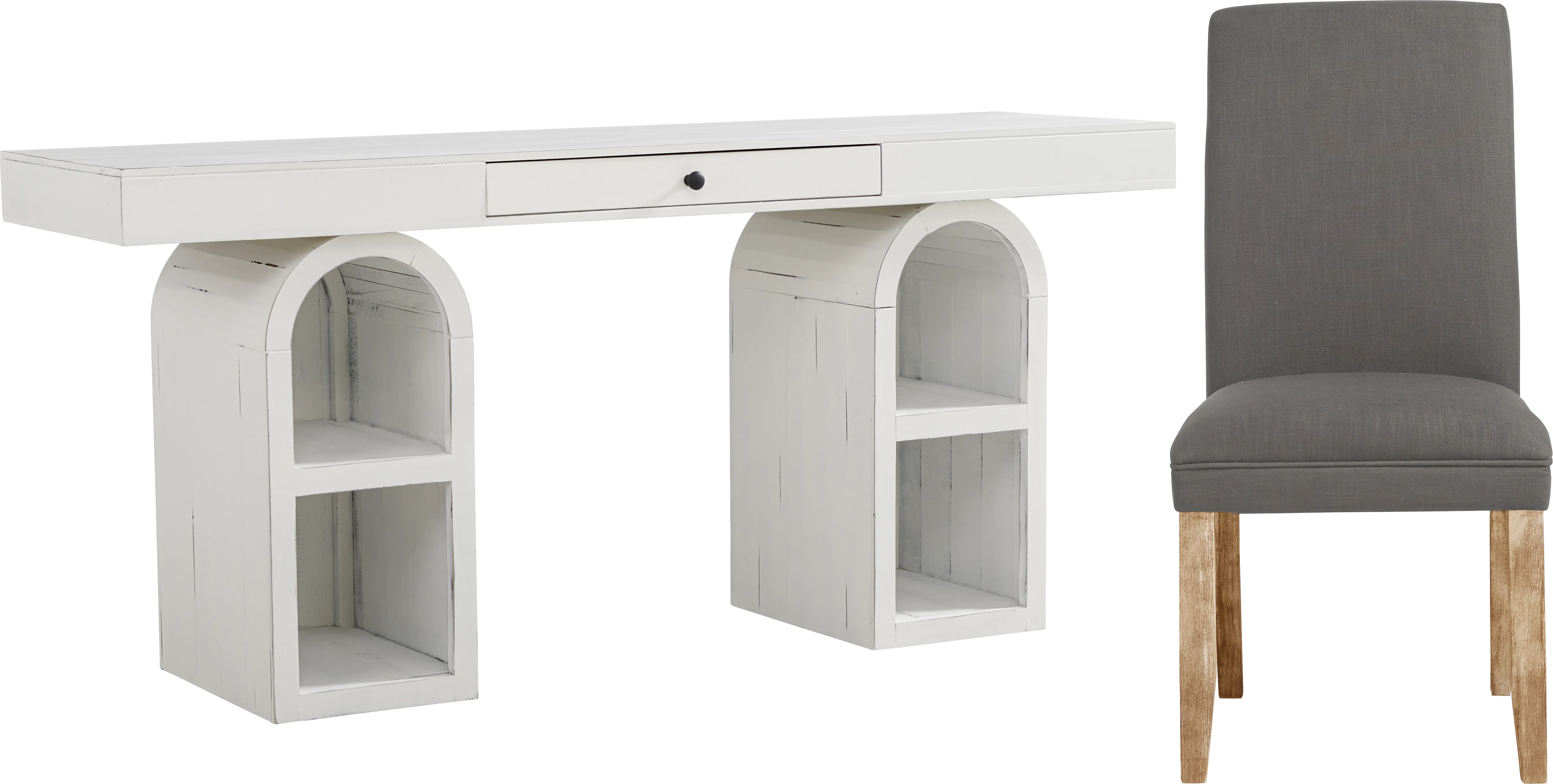 Esmerelda White Arch Writing Desk and Gray Chair - Thumbnail - Image 1