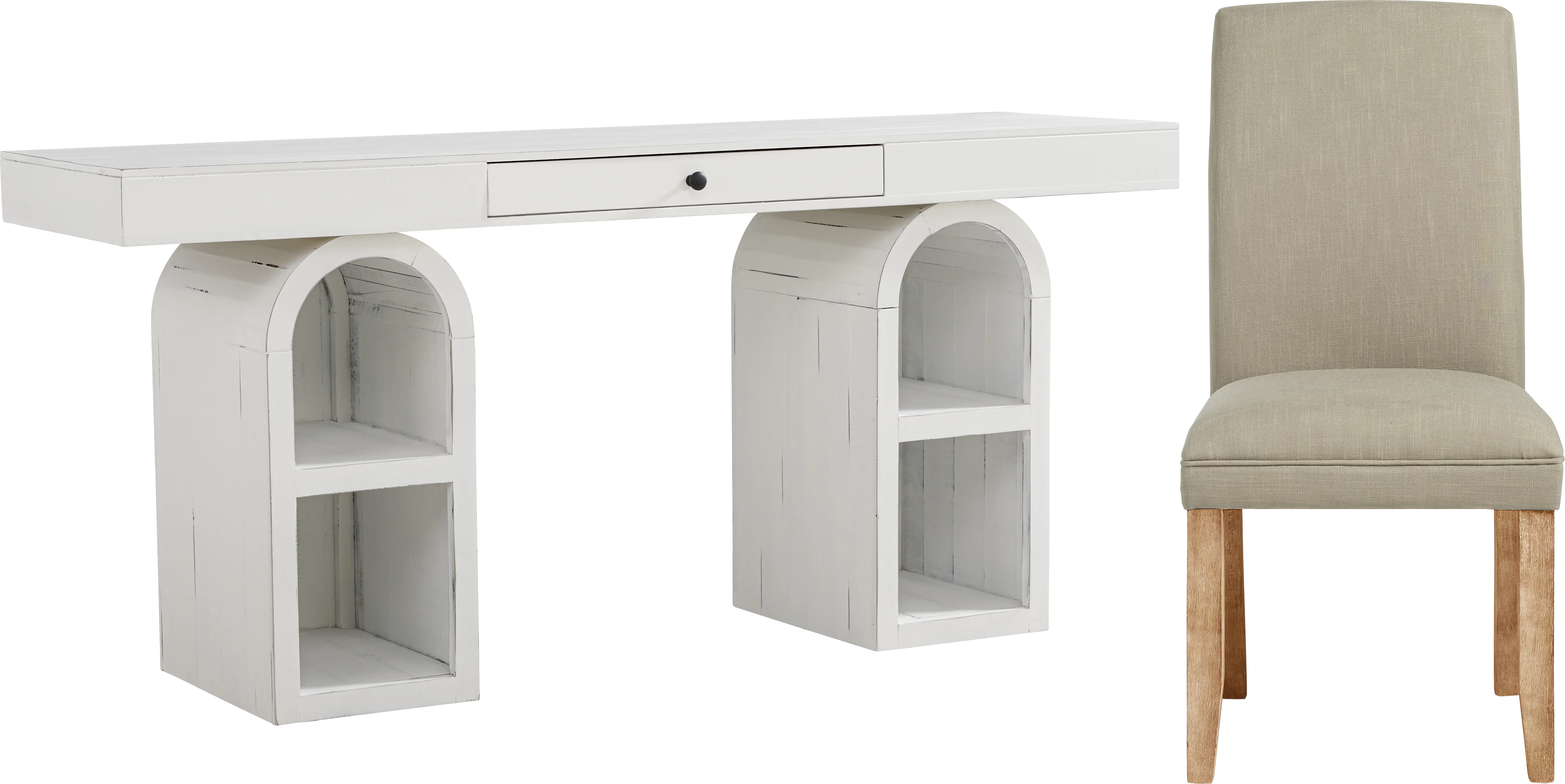Esmerelda White Arch Writing Desk and Brown Chair - Thumbnail - Image 1