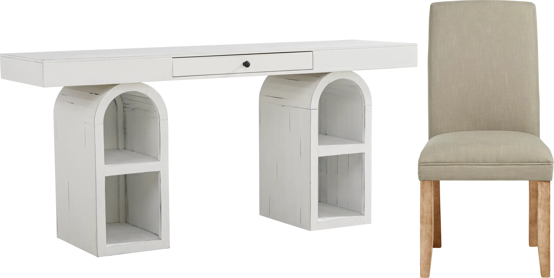 Esmerelda White Arch Writing Desk and Brown Chair - Image 1