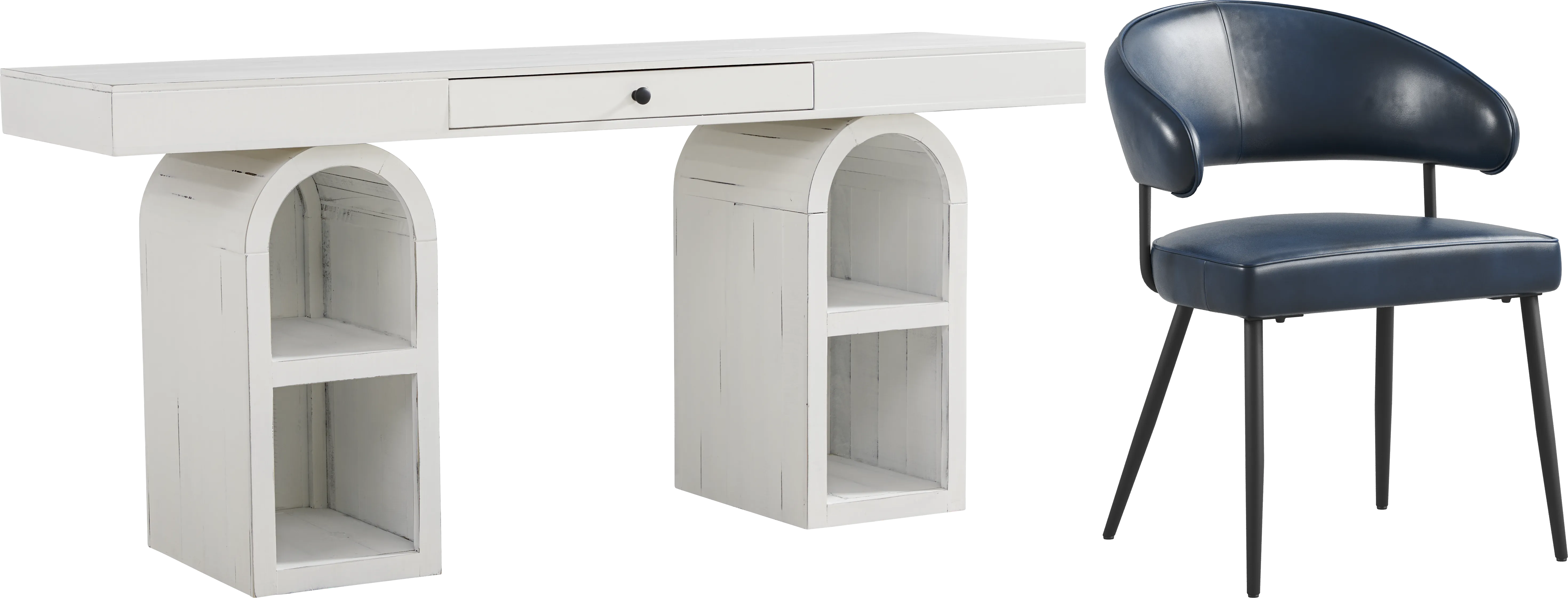 Esmerelda White Arch Writing Desk and Navy Chair - Thumbnail - Image 1