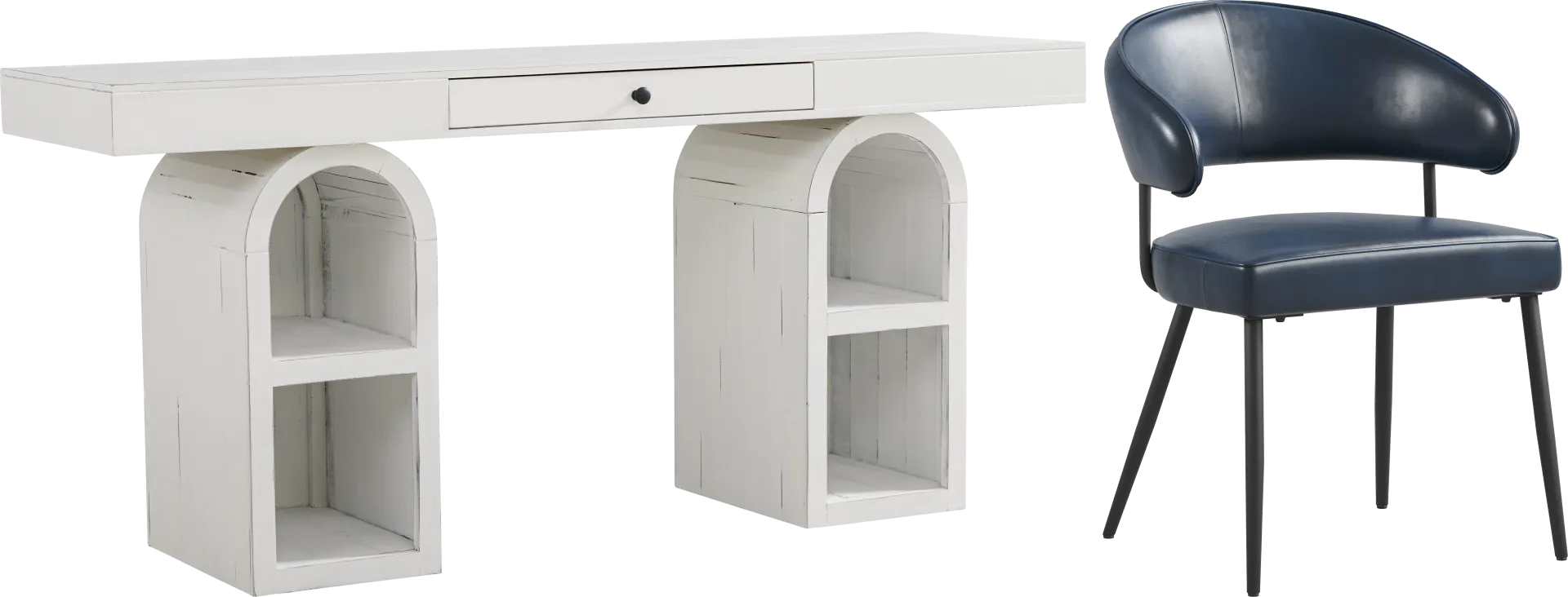 Esmerelda White Arch Writing Desk and Navy Chair - Image 1