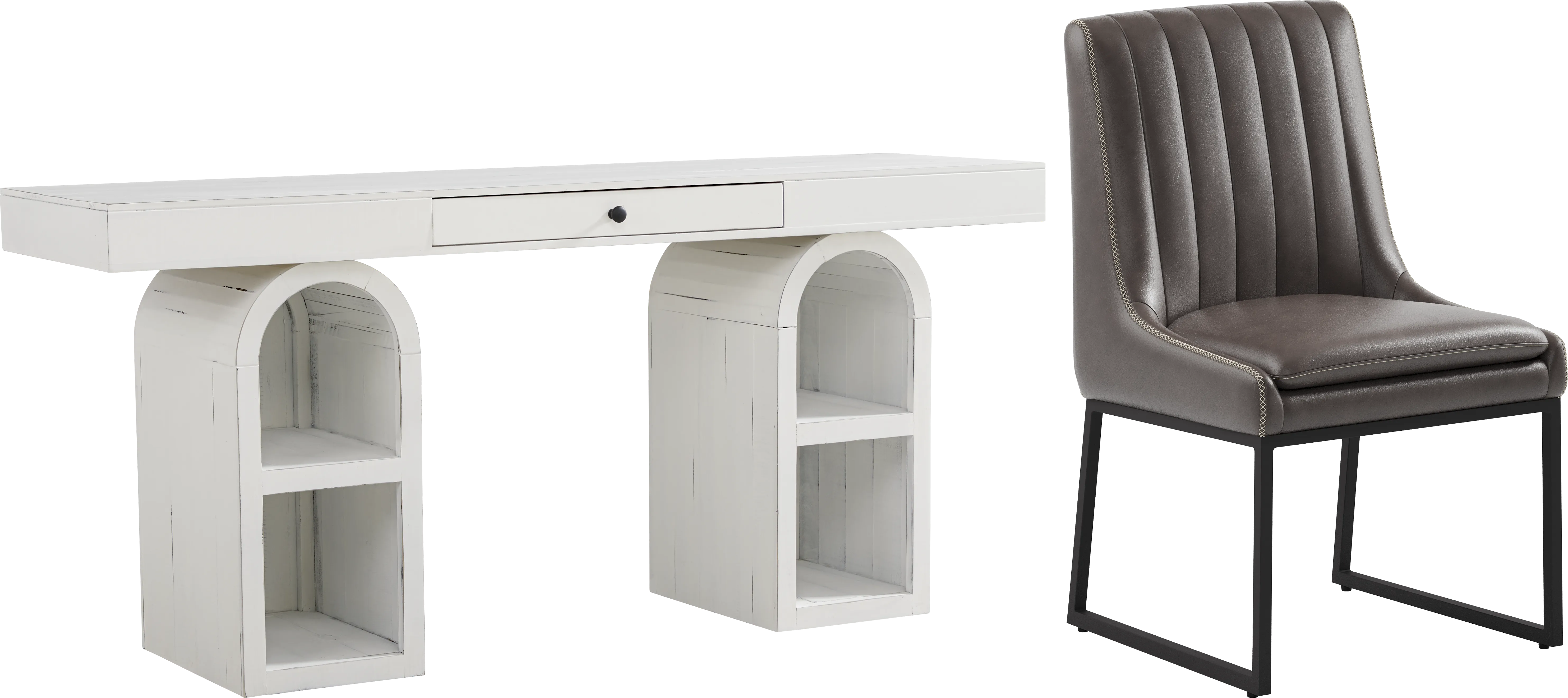 Esmerelda White Arch Writing Desk and Brown Chair - Thumbnail - Image 1