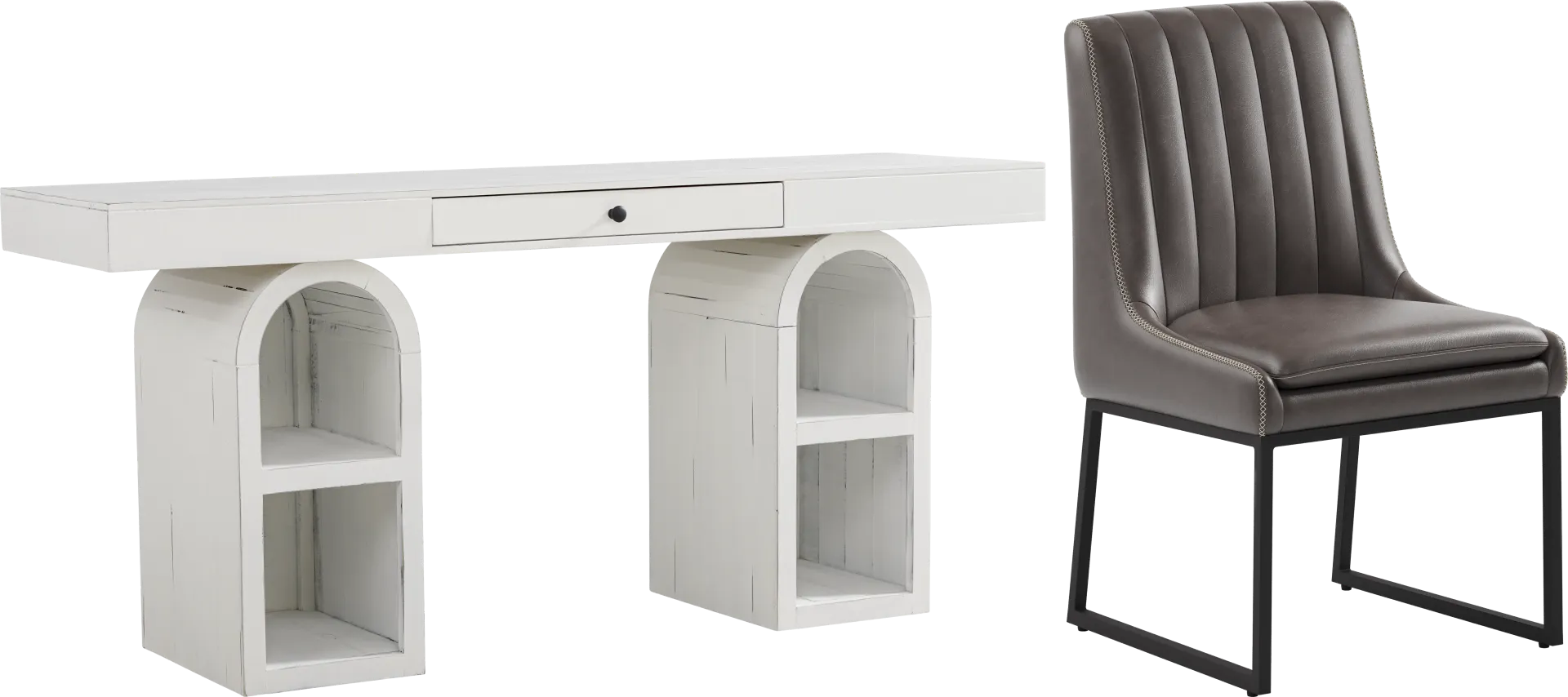 Esmerelda White Arch Writing Desk and Brown Chair - Image 1