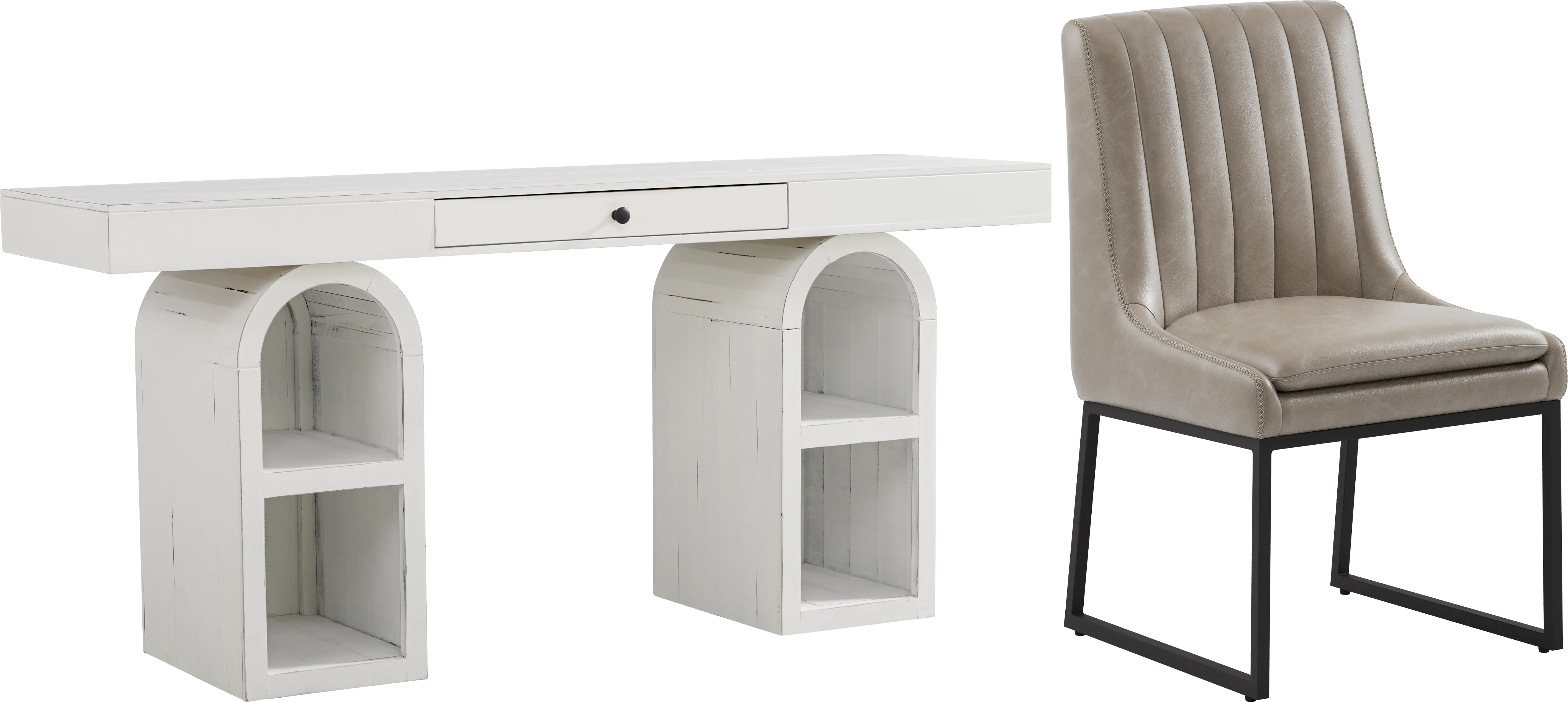 Esmerelda White Arch Writing Desk and Silver Chair - Thumbnail - Image 1