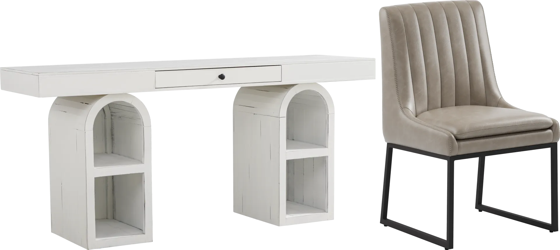 Esmerelda White Arch Writing Desk and Silver Chair - Image 1
