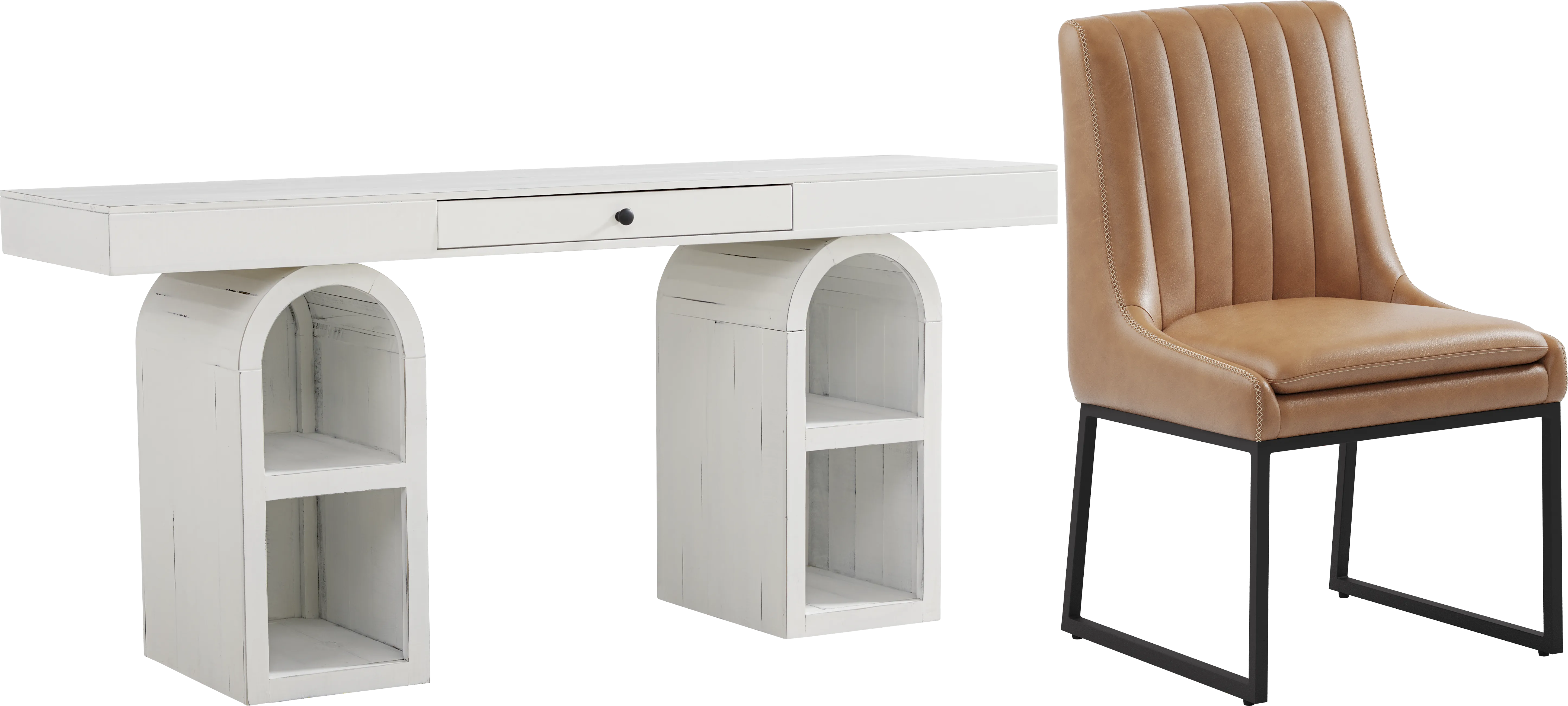 Esmerelda White Arch Writing Desk and Camel Chair - Thumbnail - Image 1