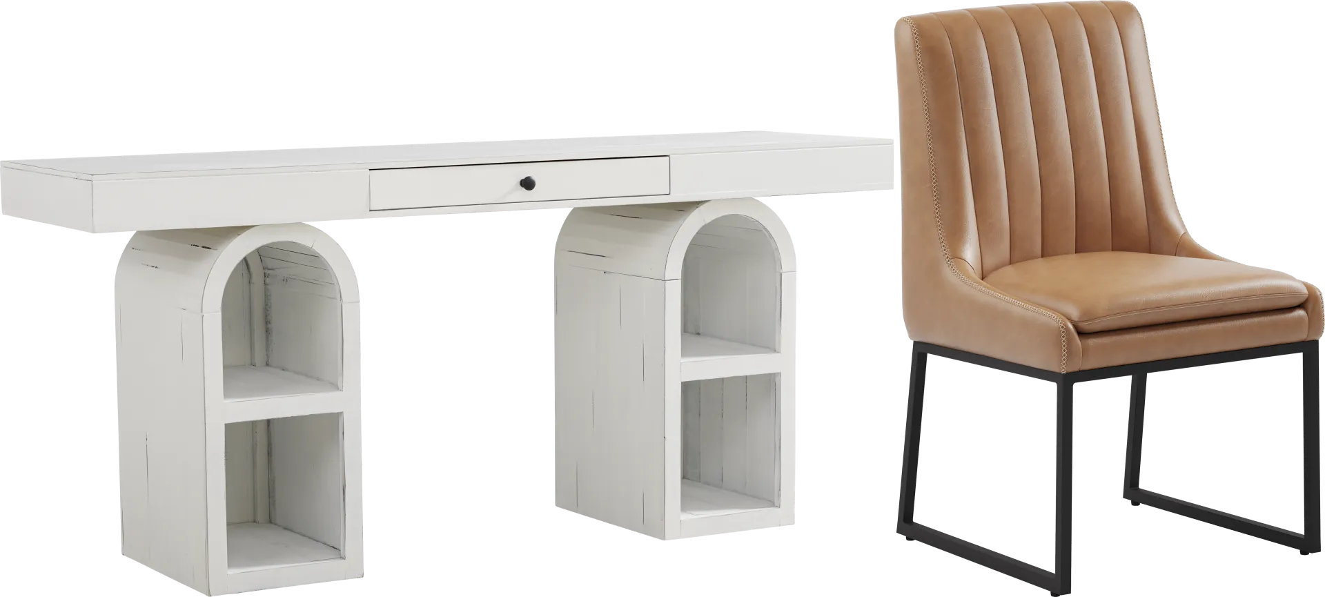 Esmerelda White Arch Writing Desk and Camel Chair - Image 1