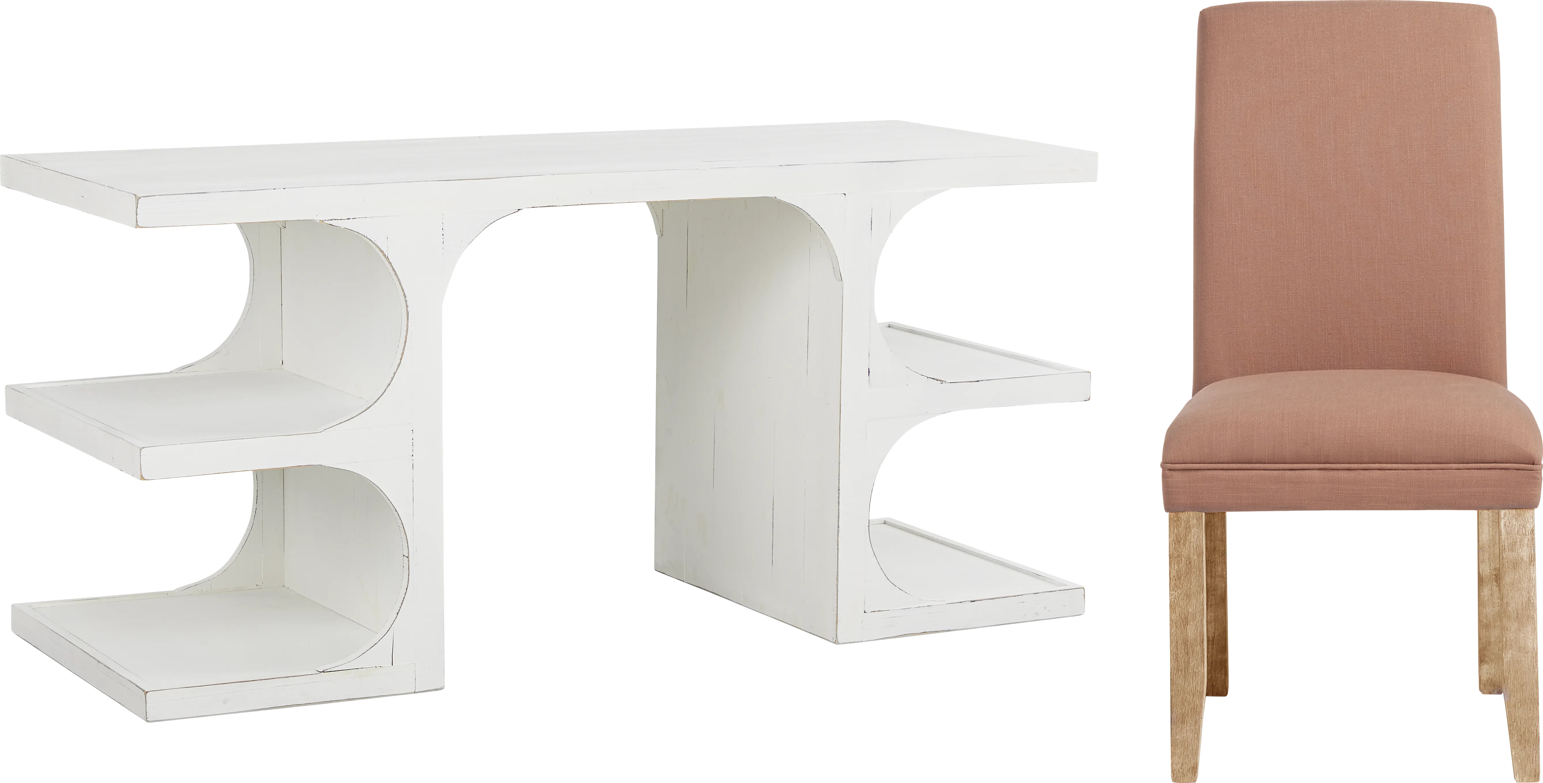 Esmerelda White Writing Desk and Orange Chair - Thumbnail - Image 1