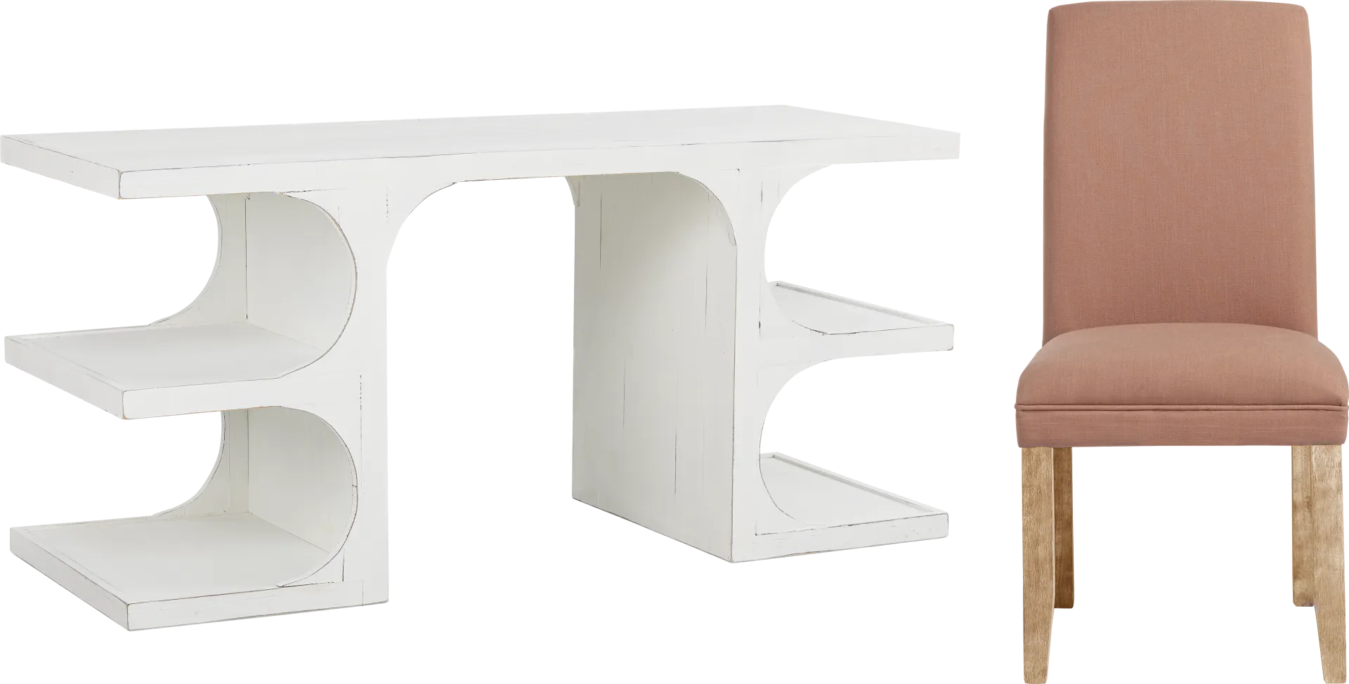 Esmerelda White Writing Desk and Orange Chair - Image 1