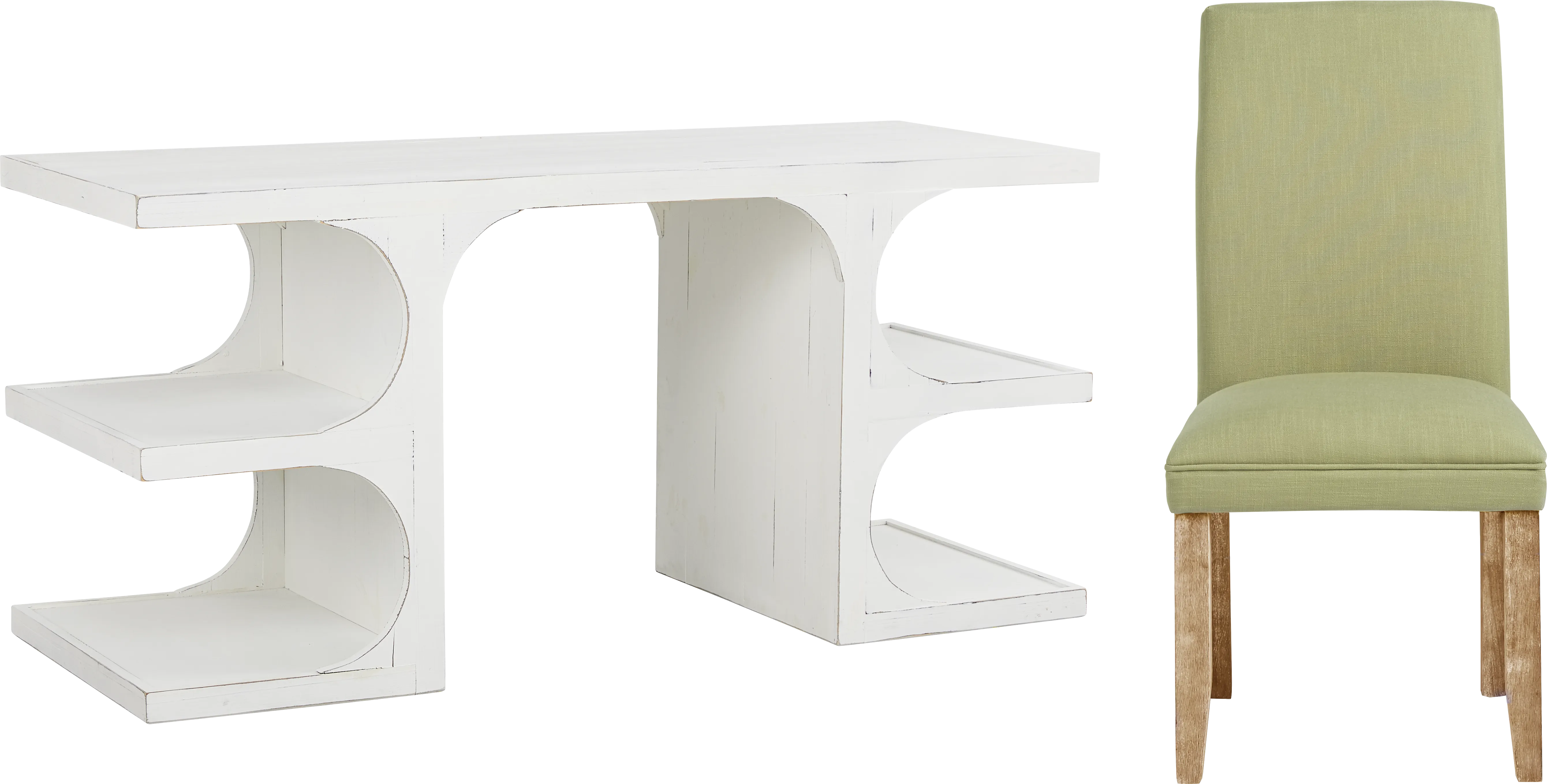 Esmerelda White Writing Desk and Green Chair - Thumbnail - Image 1