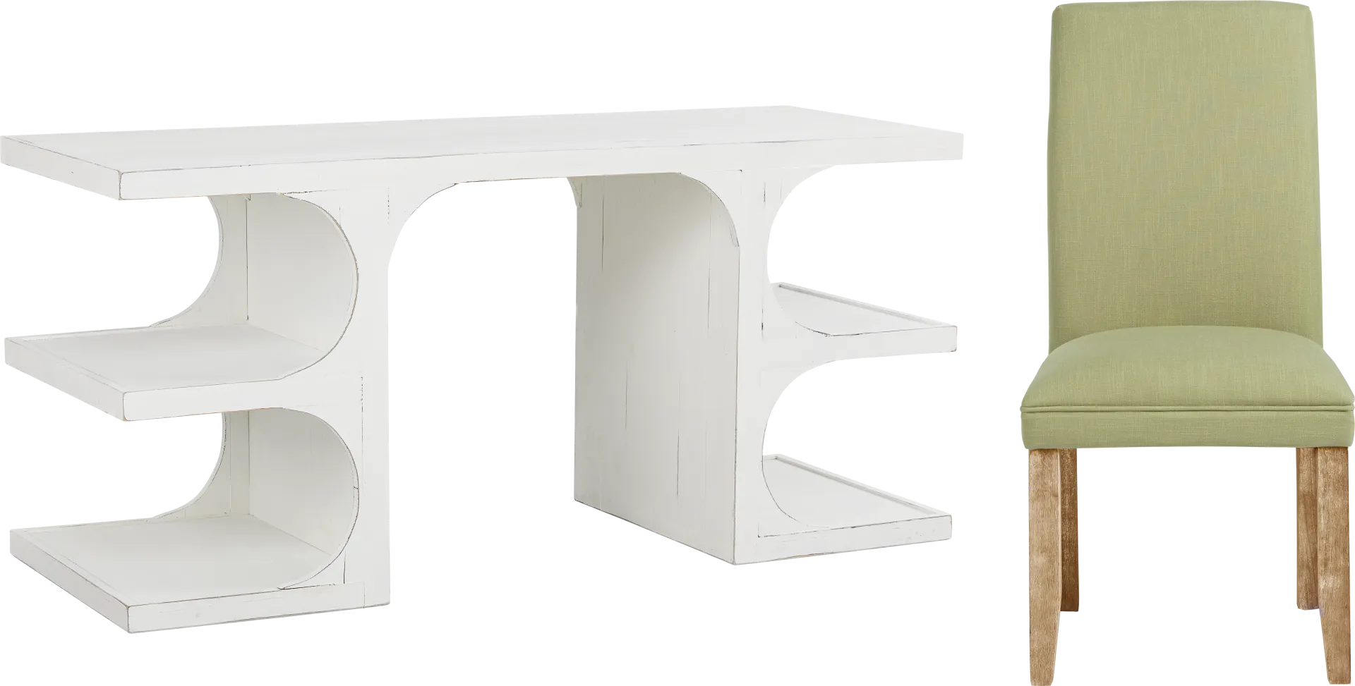 Esmerelda White Writing Desk and Green Chair - Image 1