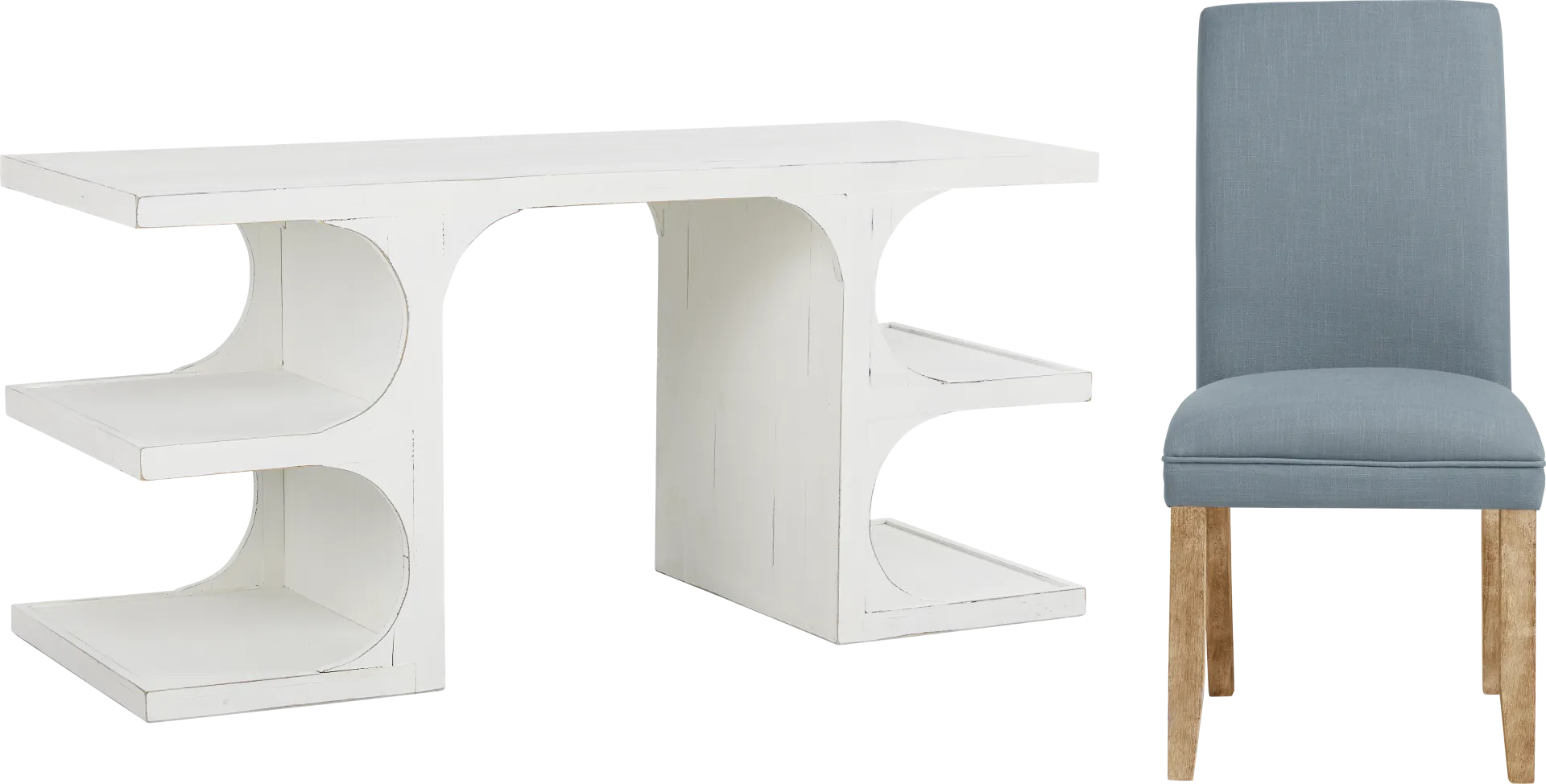 Esmerelda White Writing Desk and Blue Chair - Image 1