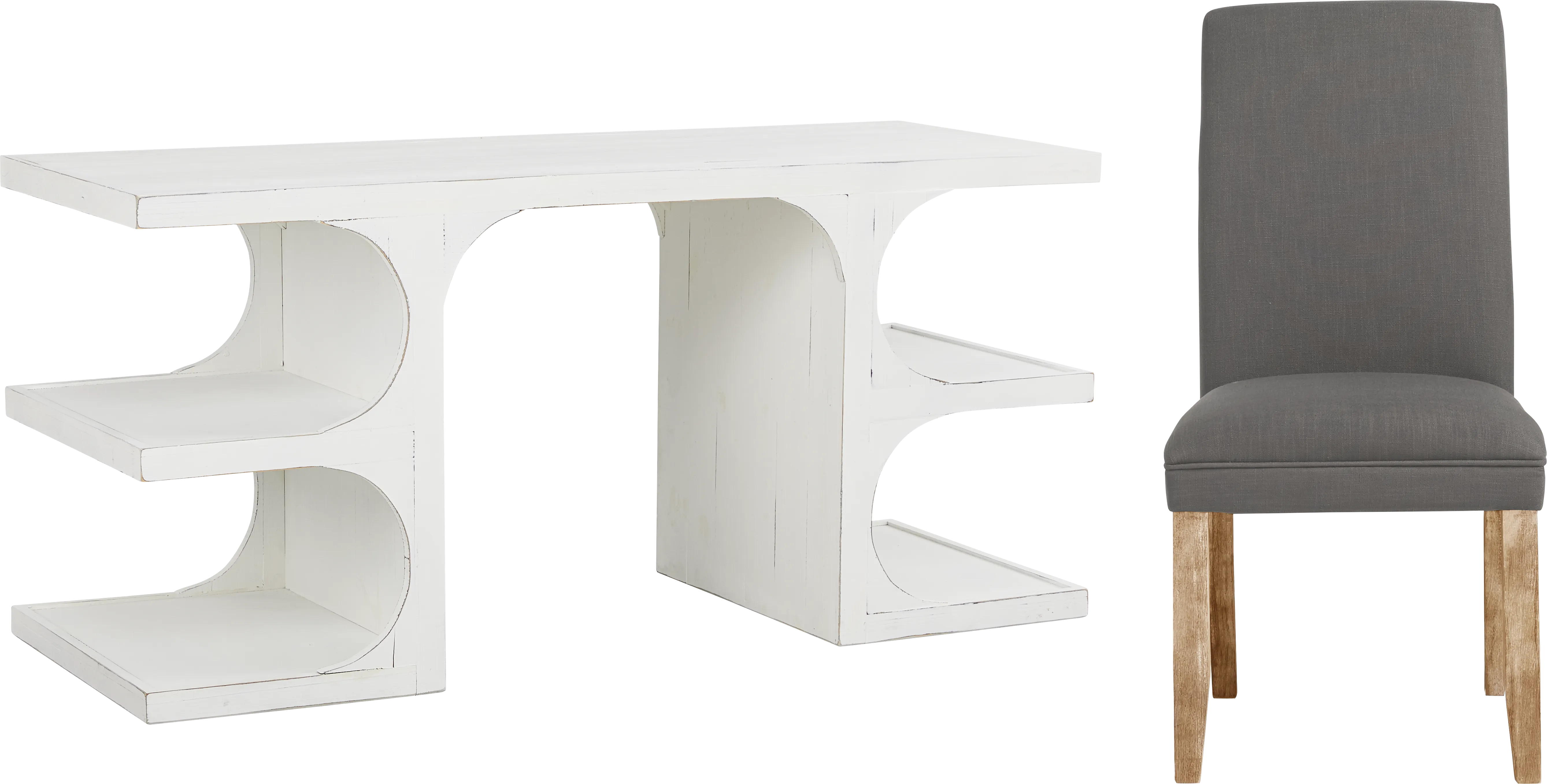 Esmerelda White Writing Desk and Gray Chair - Thumbnail - Image 1