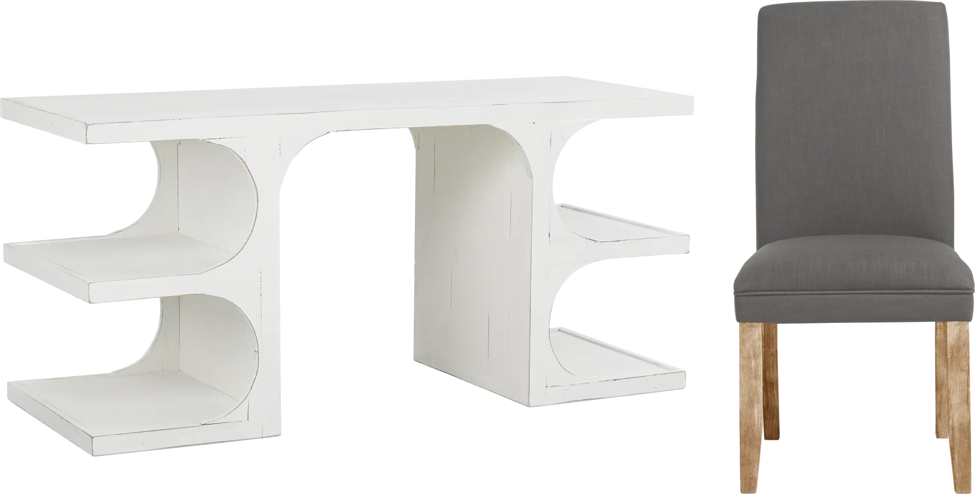 Esmerelda White Writing Desk and Gray Chair - Image 1