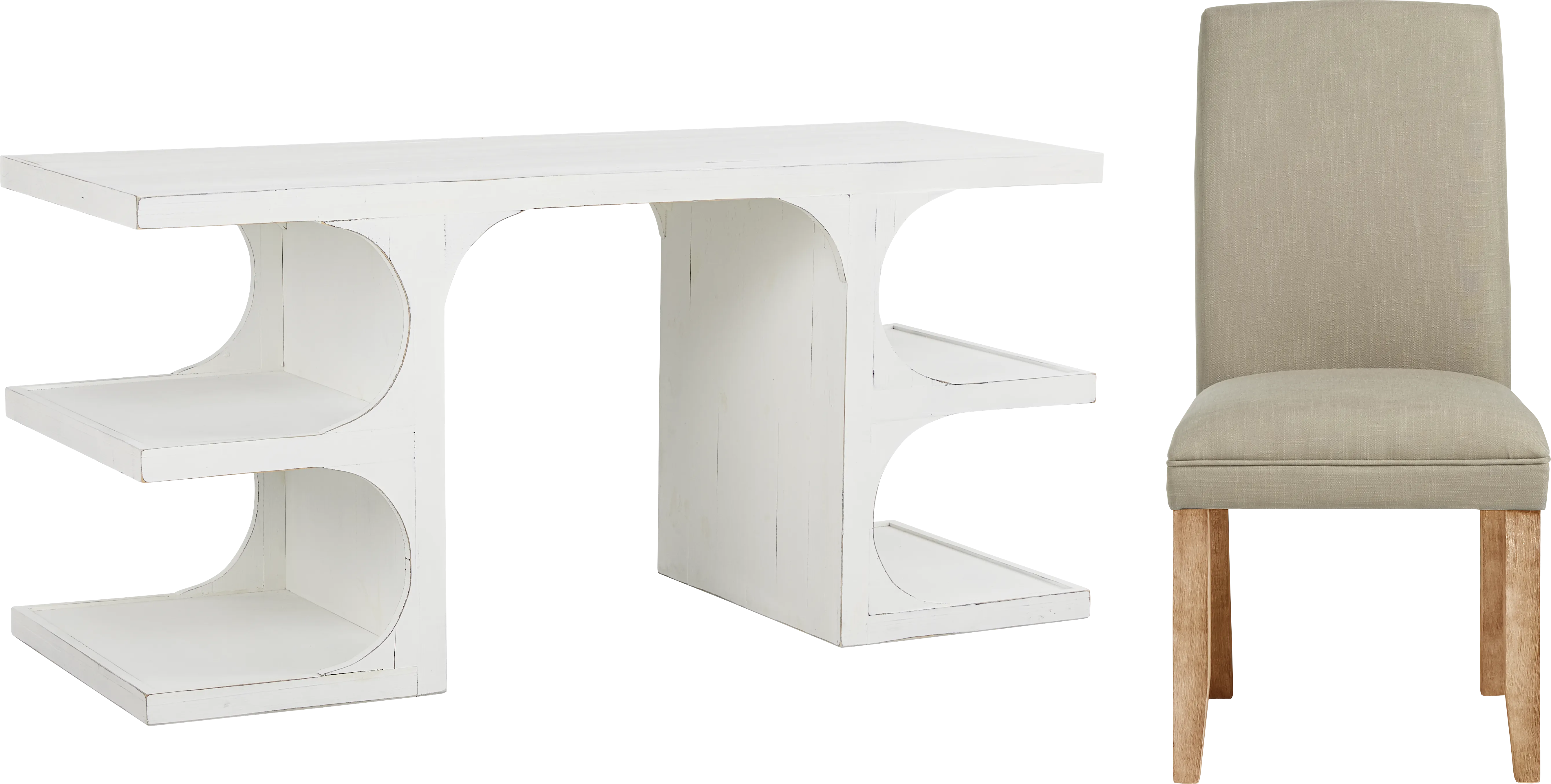 Esmerelda White Writing Desk and Brown Chair - Thumbnail - Image 1