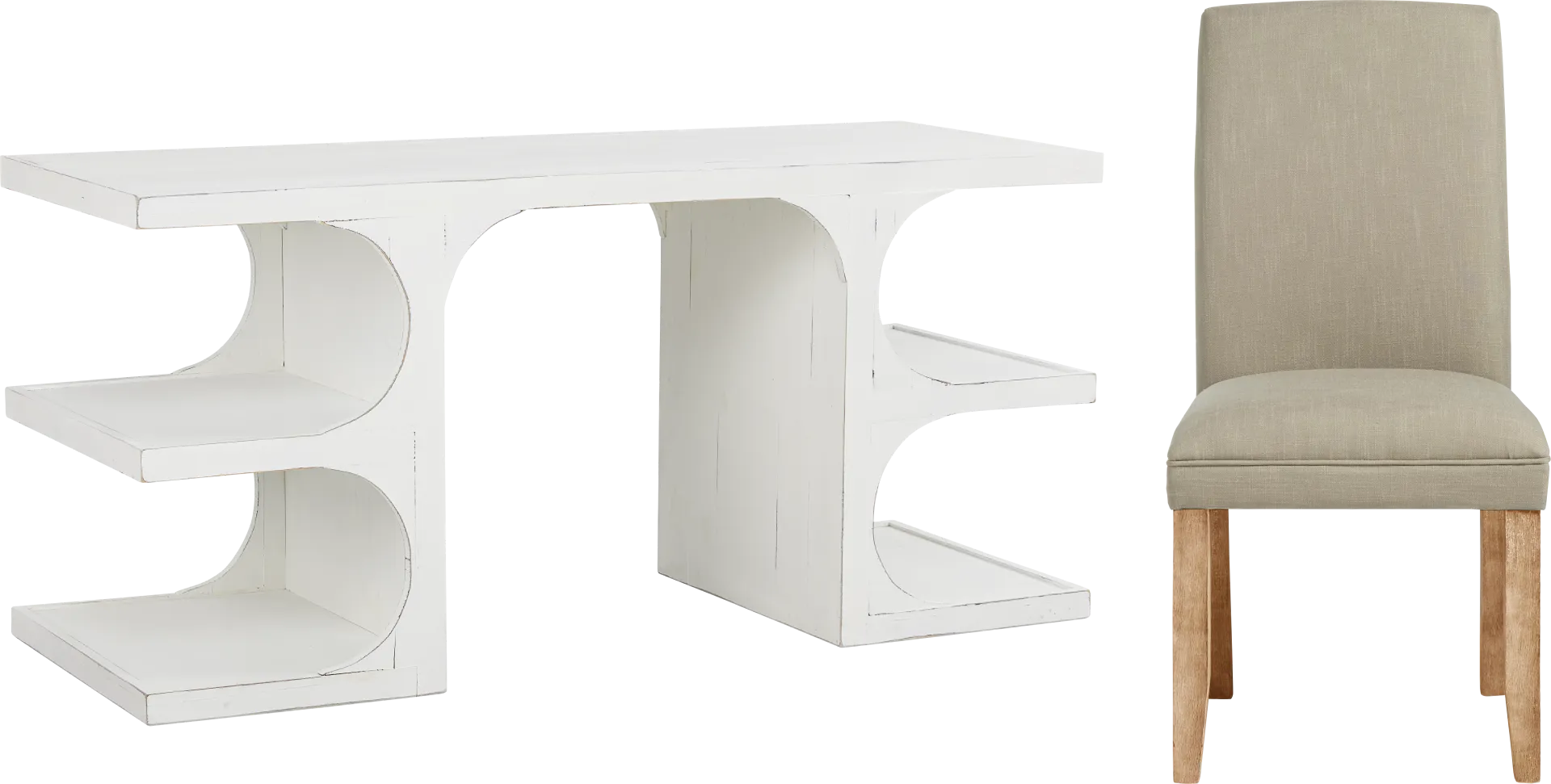 Esmerelda White Writing Desk and Brown Chair - Image 1