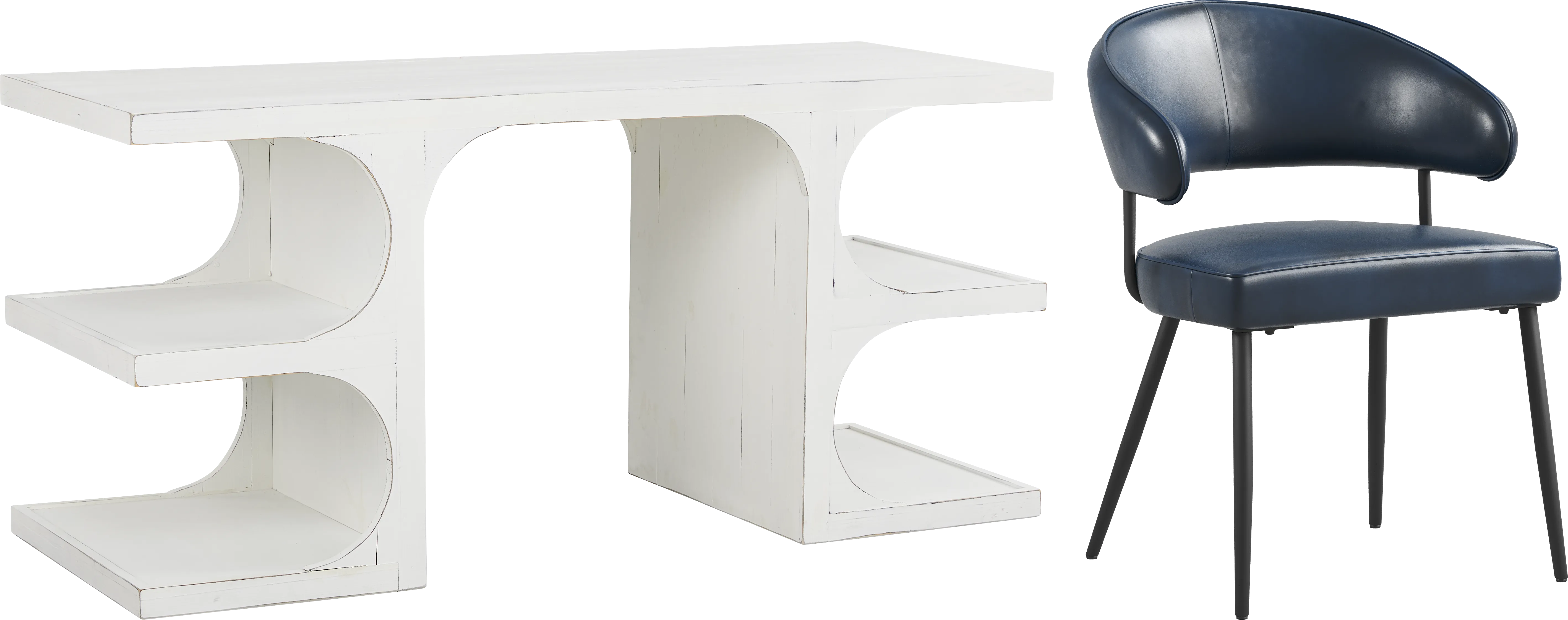 Esmerelda White Writing Desk and Navy Chair - Thumbnail - Image 1