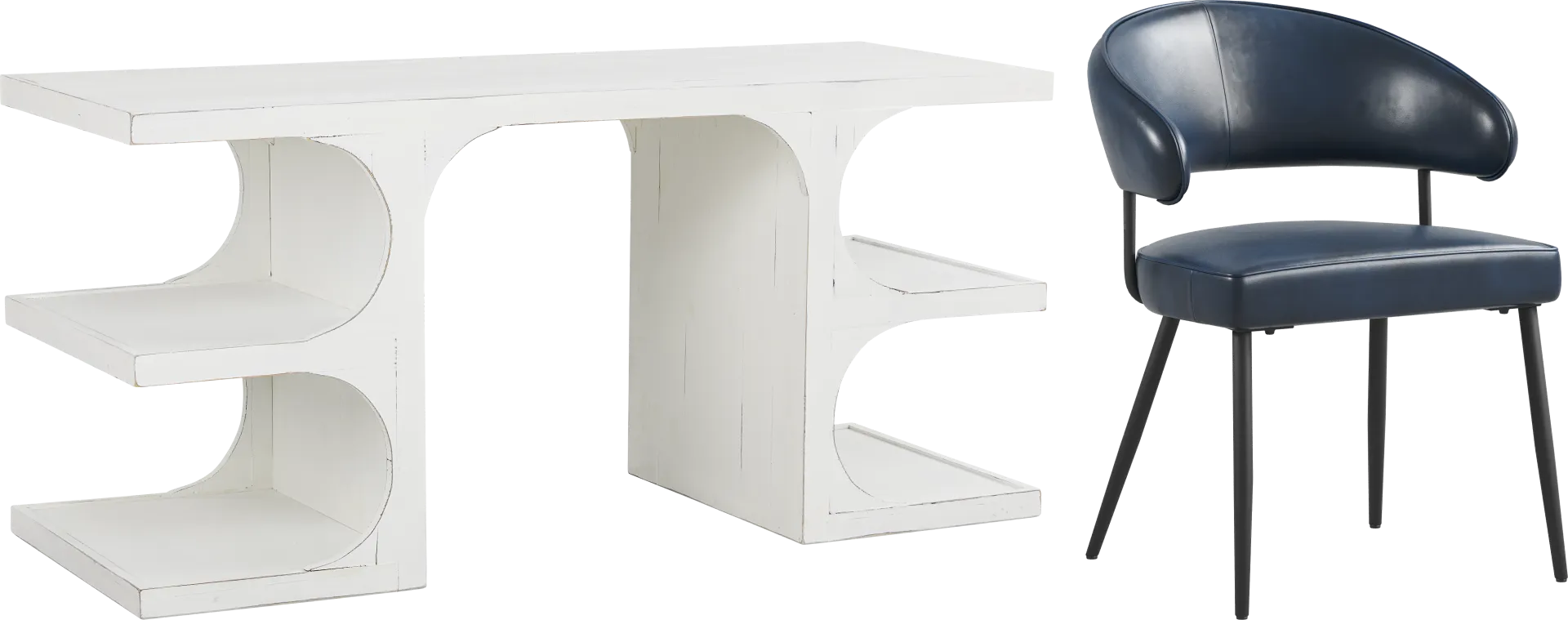 Esmerelda White Writing Desk and Navy Chair - Image 1