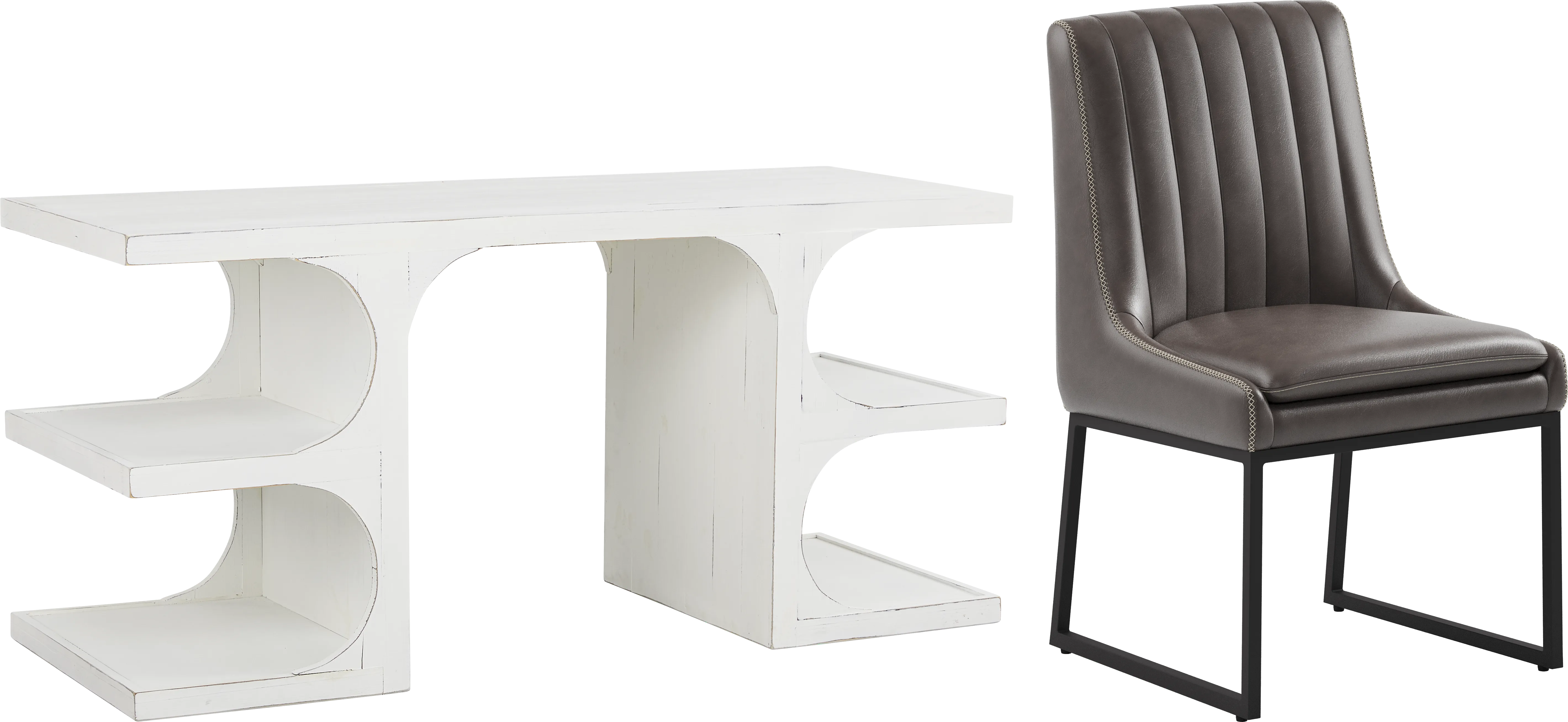 Esmerelda White Writing Desk and Brown Chair - Thumbnail - Image 1