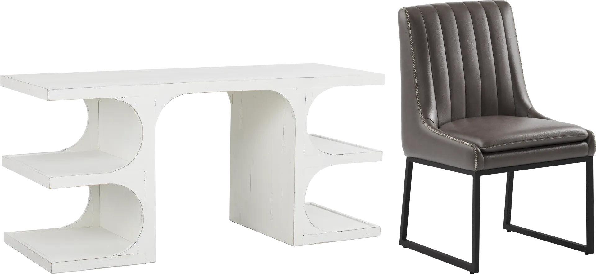 Esmerelda White Writing Desk and Brown Chair - Image 1