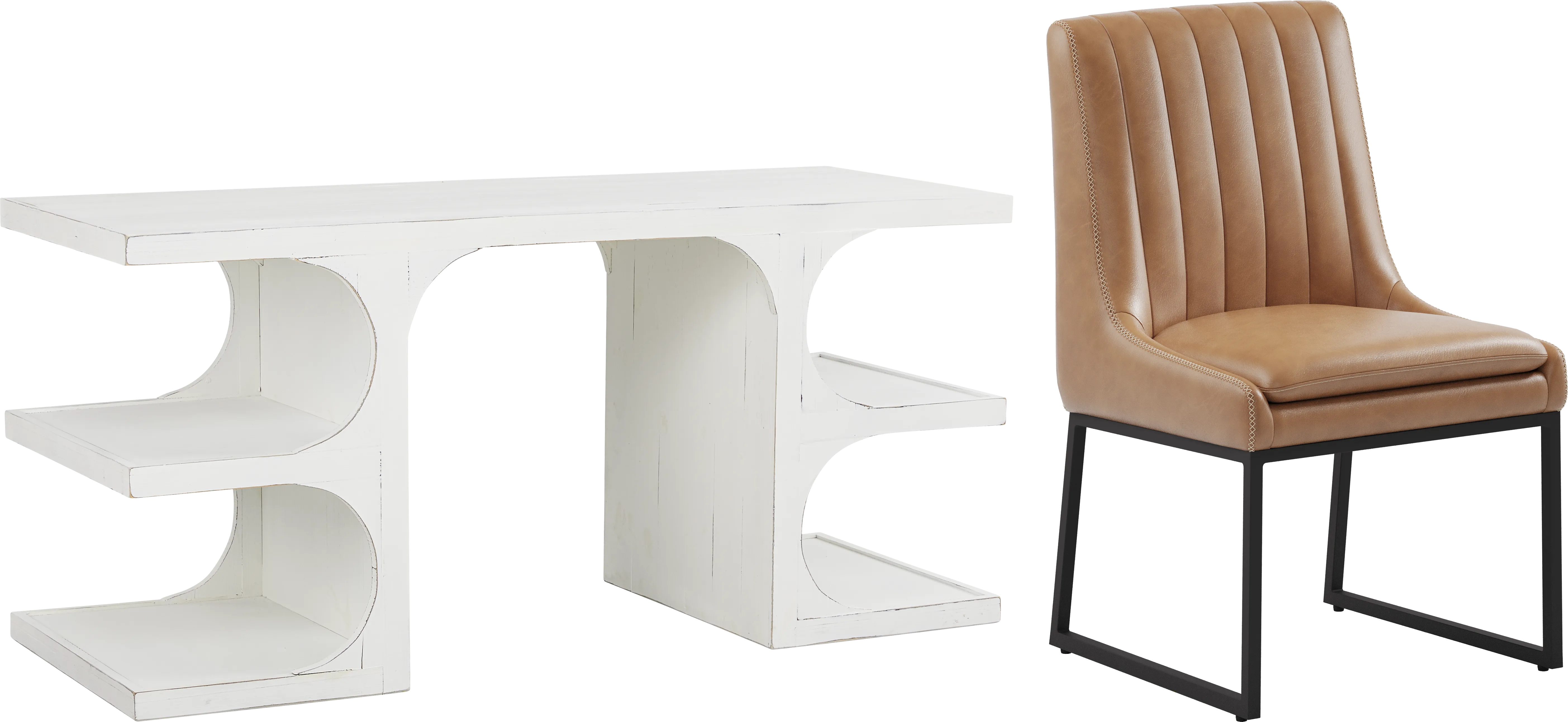 Esmerelda White Writing Desk and Camel Chair - Thumbnail - Image 1