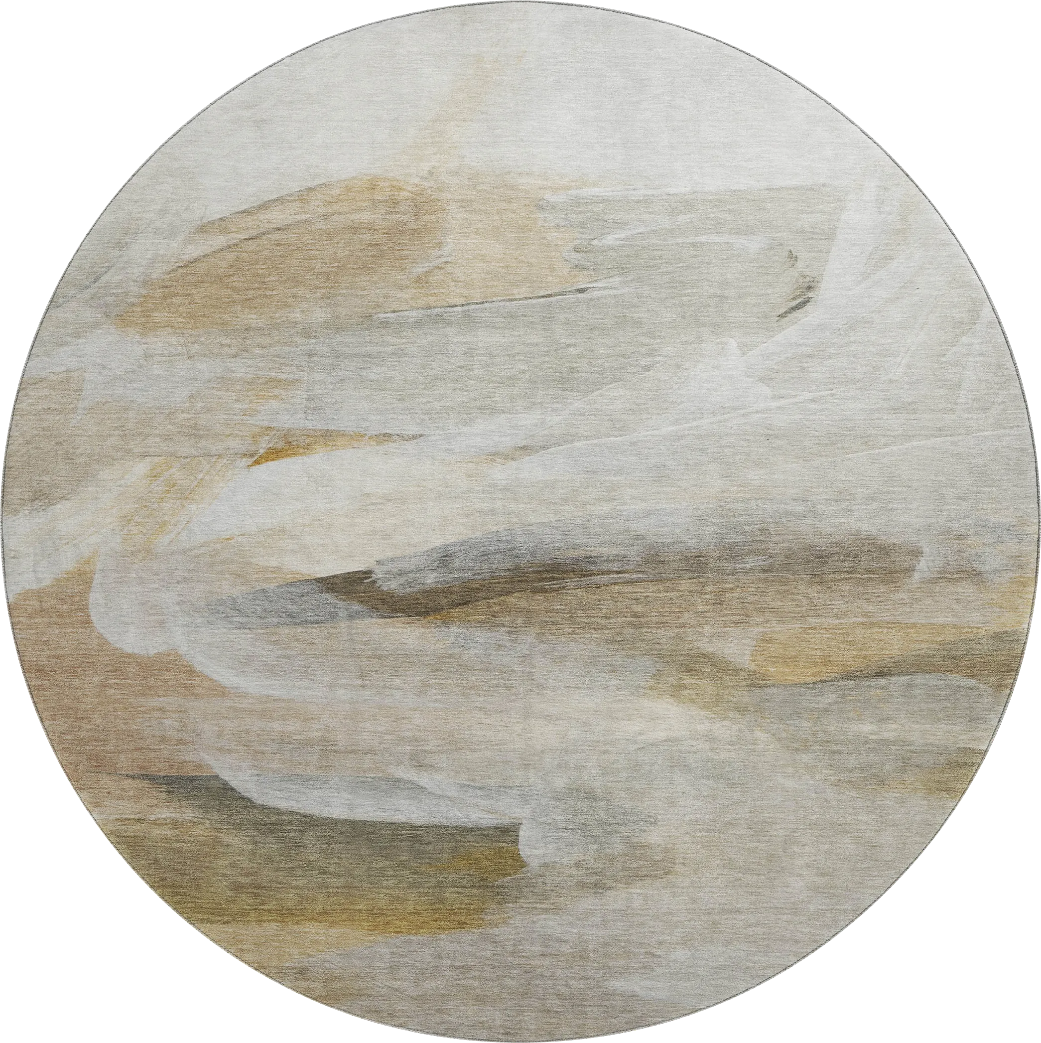 Tridi Beige 8' Round Machine Washable Rug - Thumbnail - Image 1