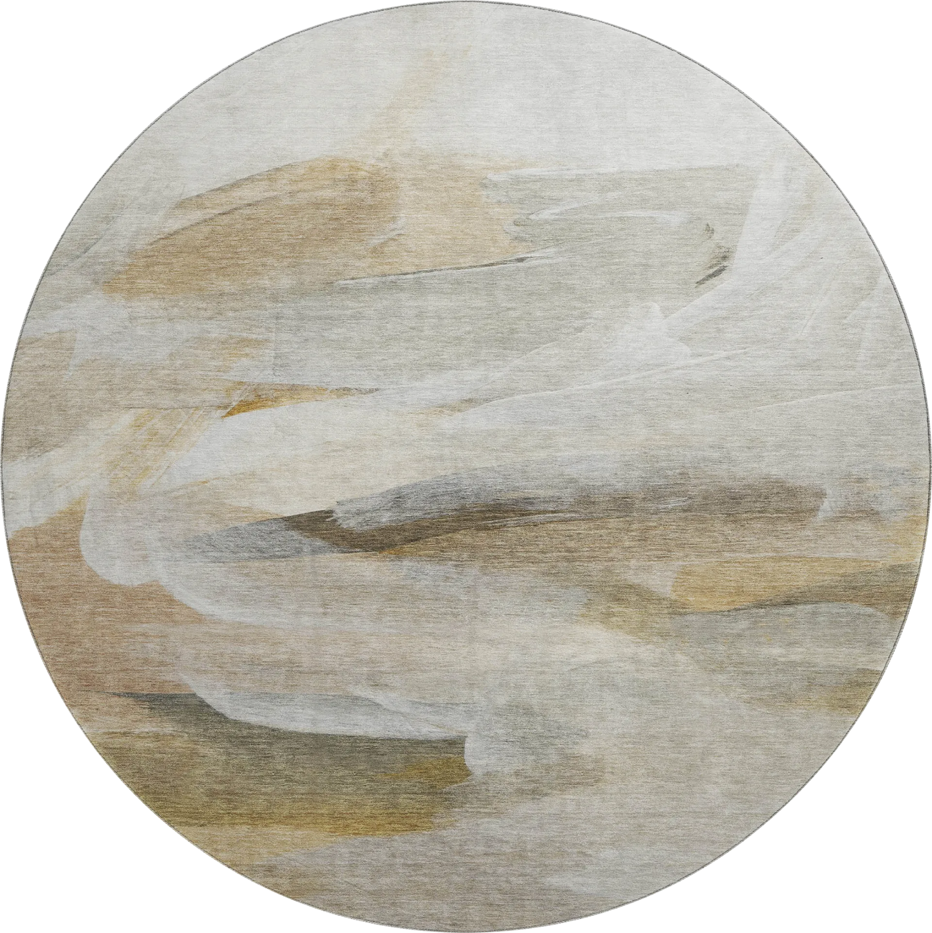 Tridi Beige 8' Round Machine Washable Rug - Image 1