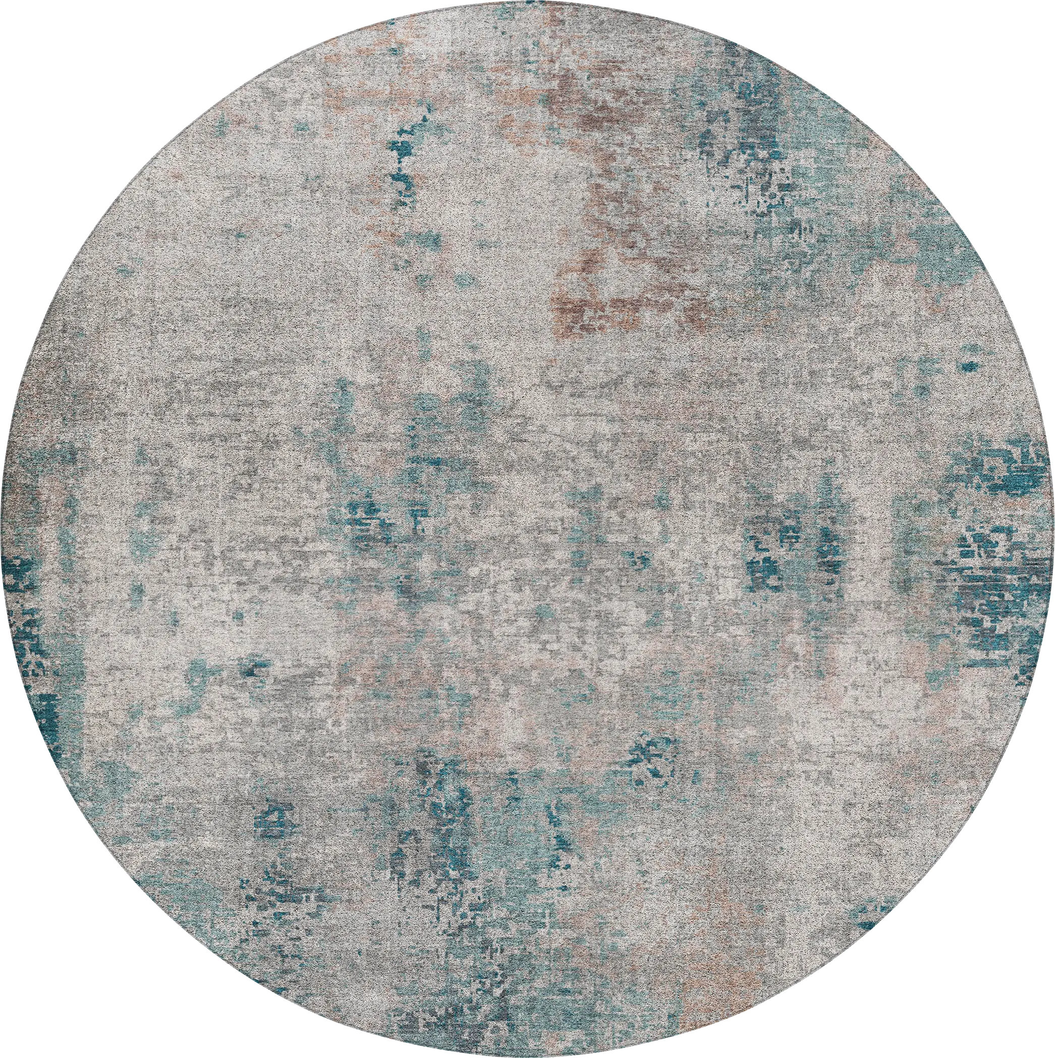 Memva Teal 8' Round Machine Washable Rug - Thumbnail - Image 1