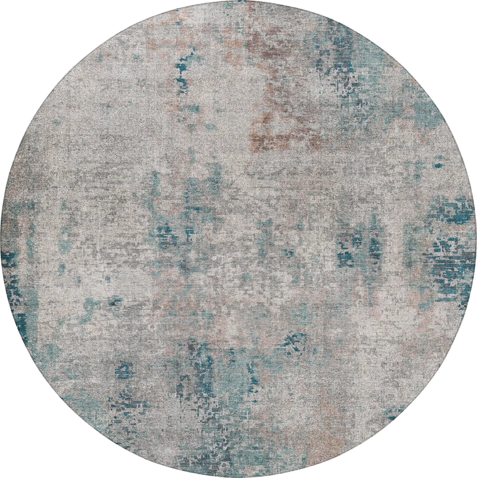 Memva Teal 8' Round Machine Washable Rug