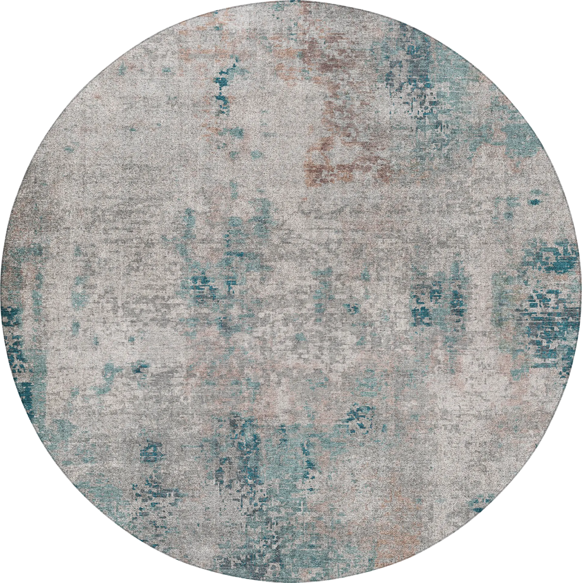 Memva Teal 8' Round Machine Washable Rug - Image 1
