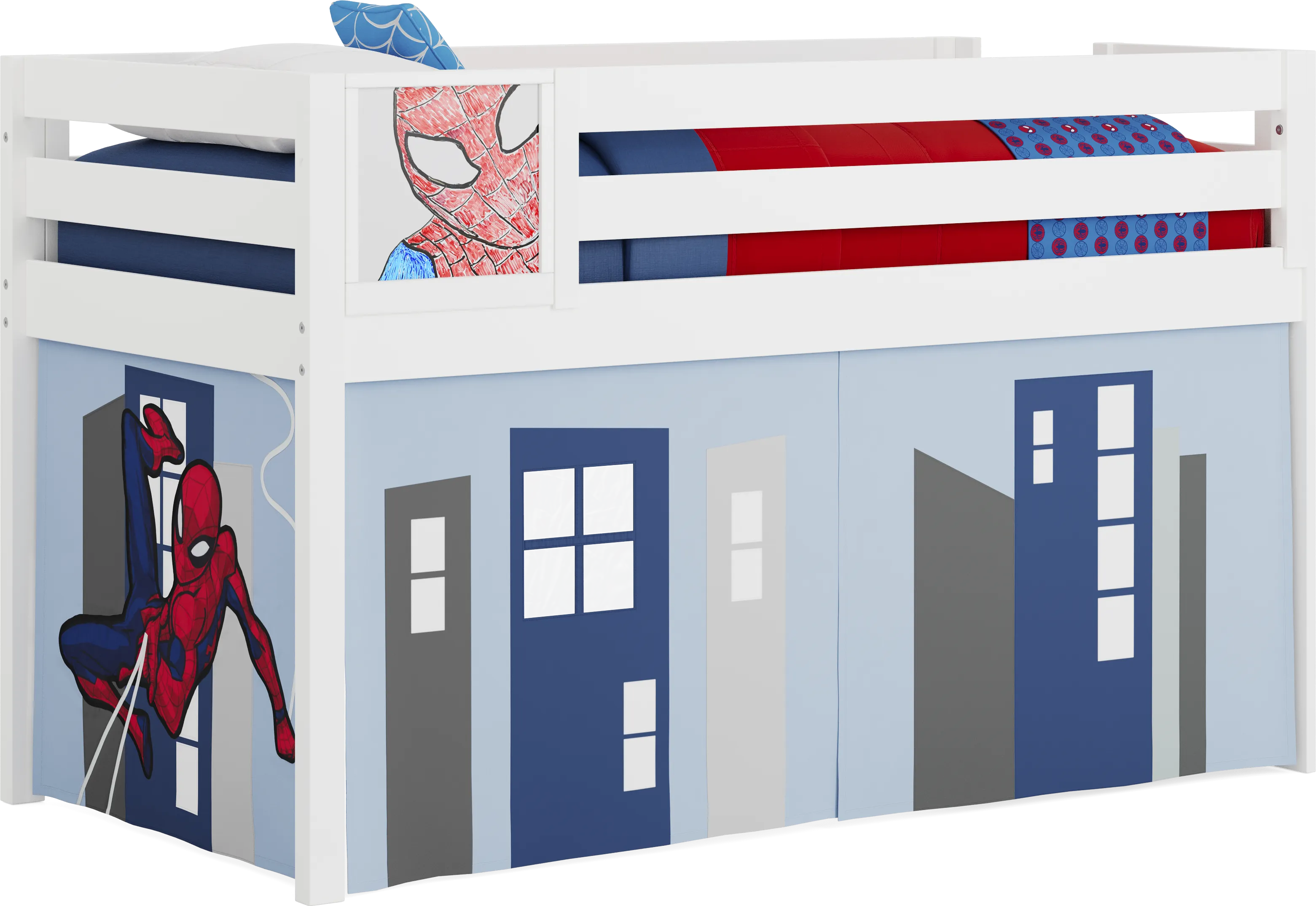 Spider-Man White Twin Low Loft with Activity Panel - Thumbnail - Image 1