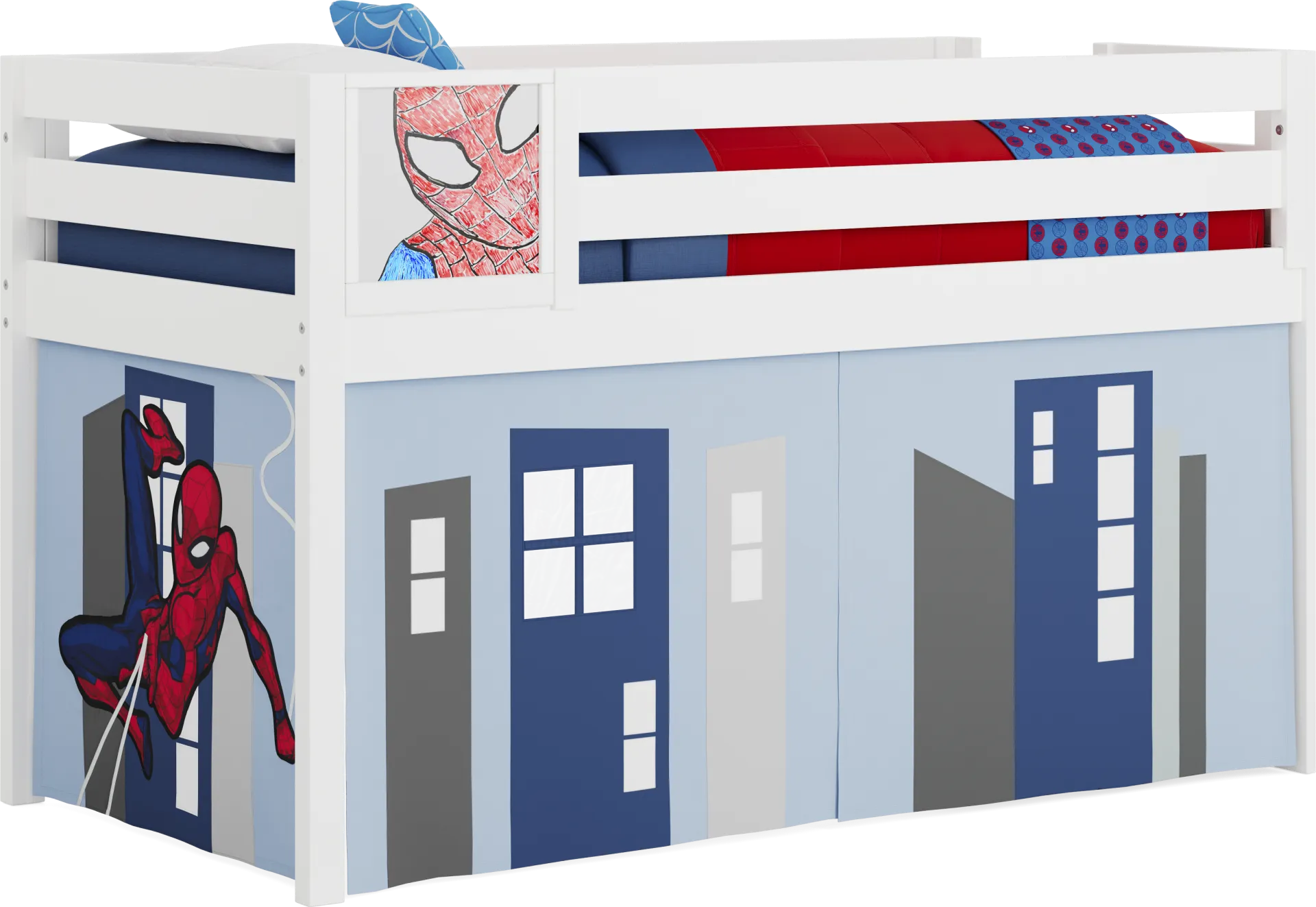 Spider-Man White Twin Low Loft with Activity Panel - Image 1