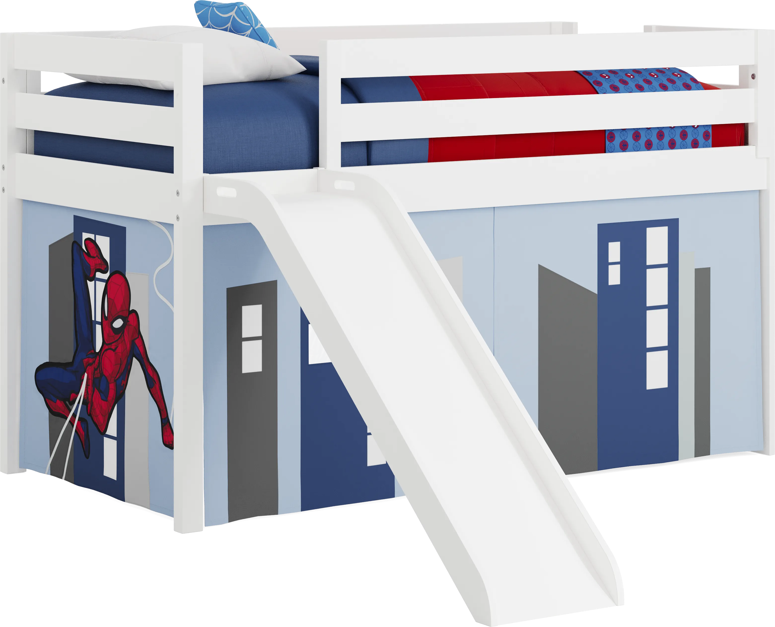 Spider-Man White Twin Low Loft with Slide - Thumbnail - Image 1