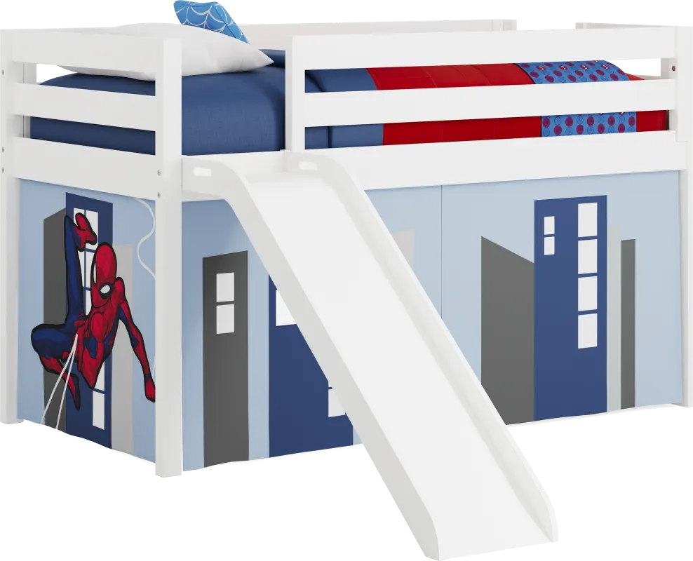 Spider-Man White Twin Low Loft with Slide